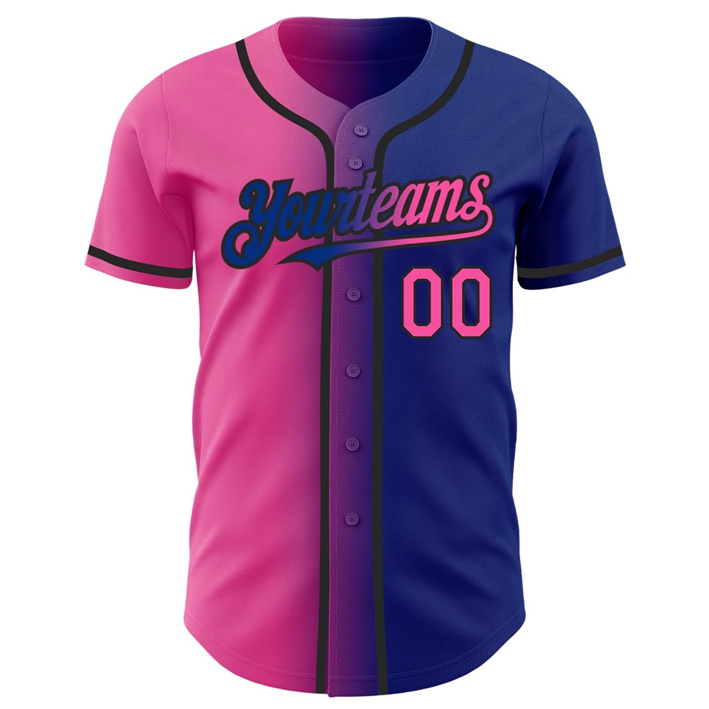 Custom Royal Pink-Black Authentic Gradient Fashion Baseball Jersey baseball jersey product view 2