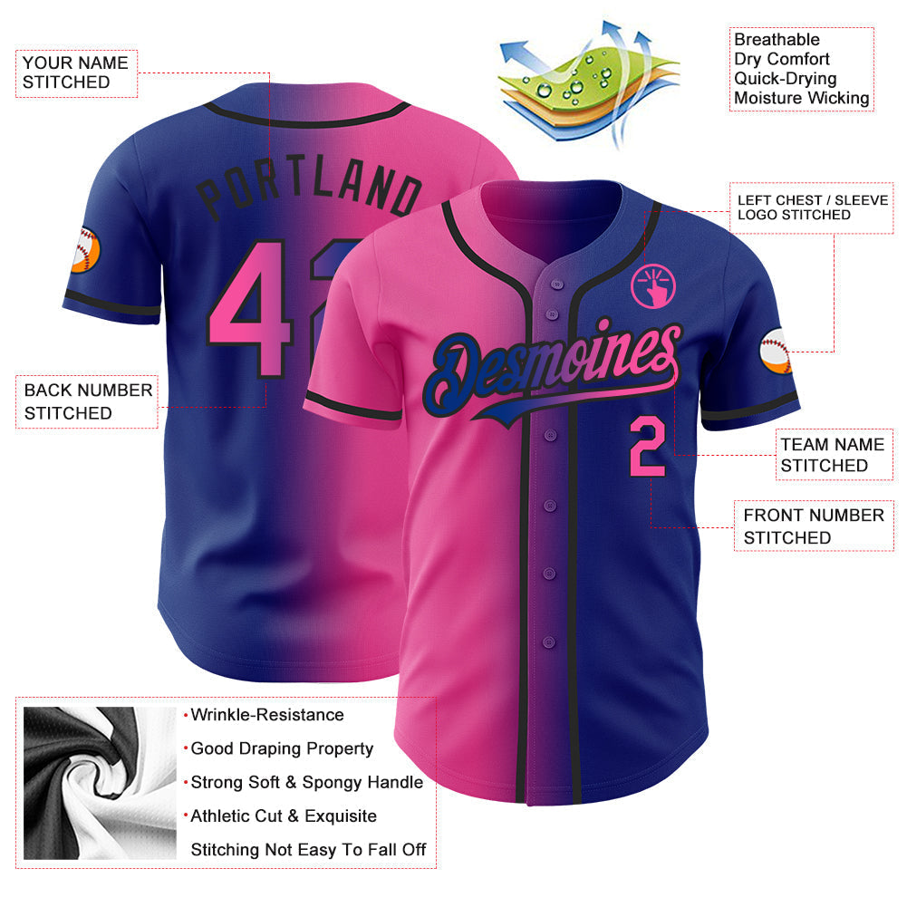 Custom Royal Pink-Black Authentic Gradient Fashion Baseball Jersey baseball jersey product view 3