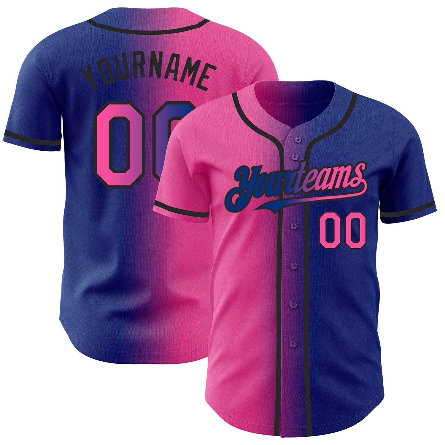 Custom Royal Pink-Black Authentic Gradient Fashion Baseball Jersey baseball jersey product view 1