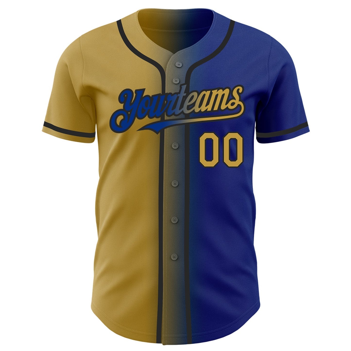 Custom Royal Old Gold-Black Authentic Gradient Fashion Baseball Jersey baseball jersey product view 2