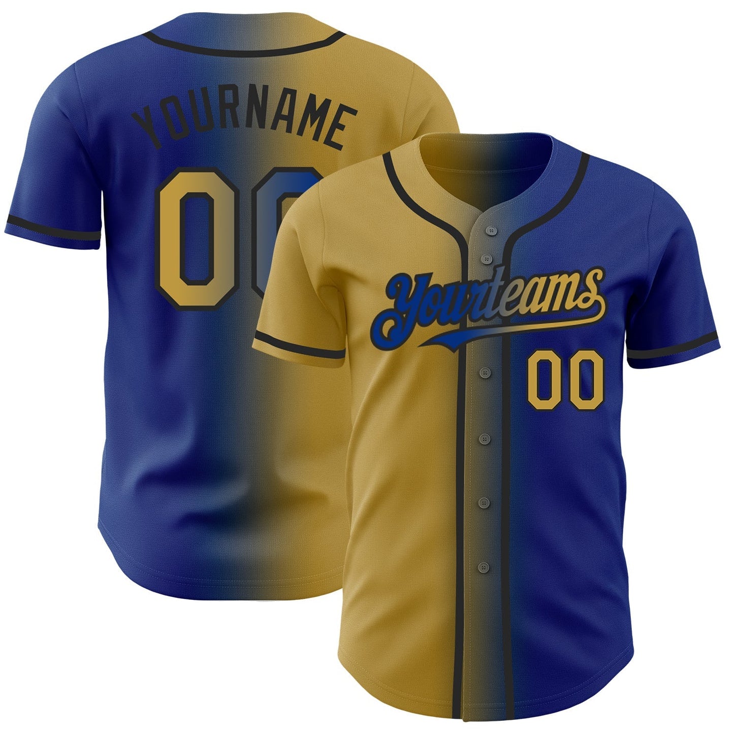 Custom Royal Old Gold-Black Authentic Gradient Fashion Baseball Jersey baseball jersey product view 1