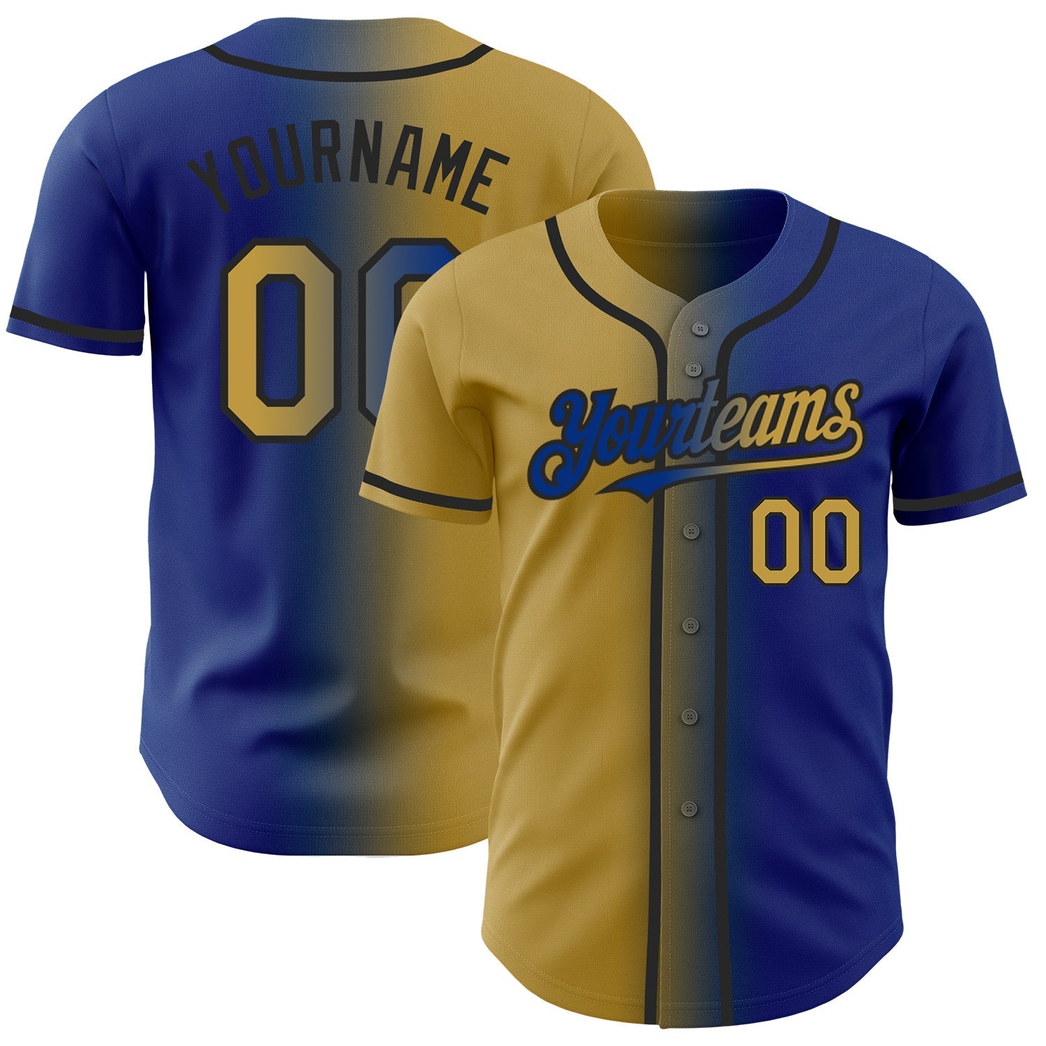 Custom Royal Old Gold-Black Authentic Gradient Fashion Baseball Jersey baseball jersey product view 1