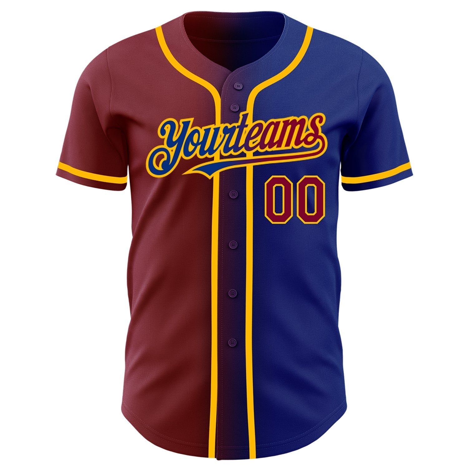 Custom Royal Maroon-Gold Authentic Gradient Fashion Baseball Jersey baseball jersey product view 2