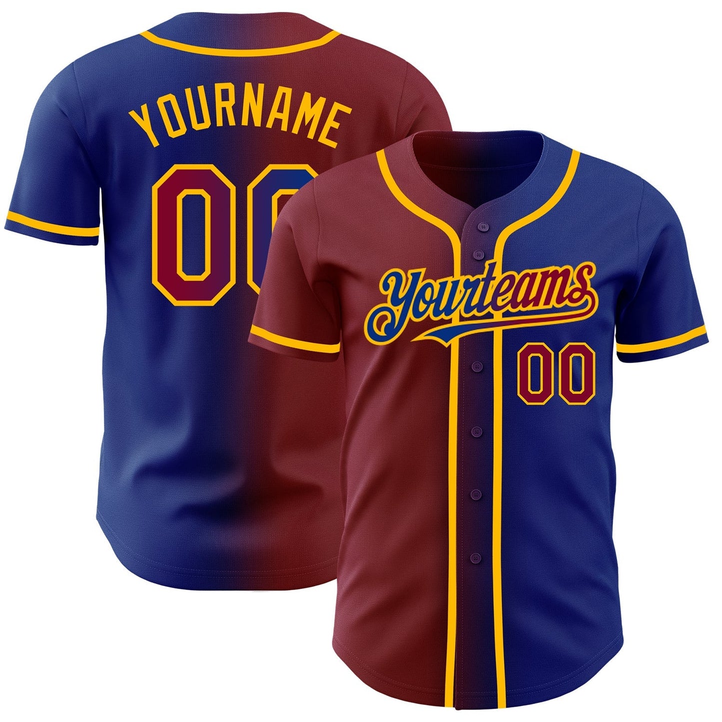 Custom Royal Maroon-Gold Authentic Gradient Fashion Baseball Jersey baseball jersey product view 1