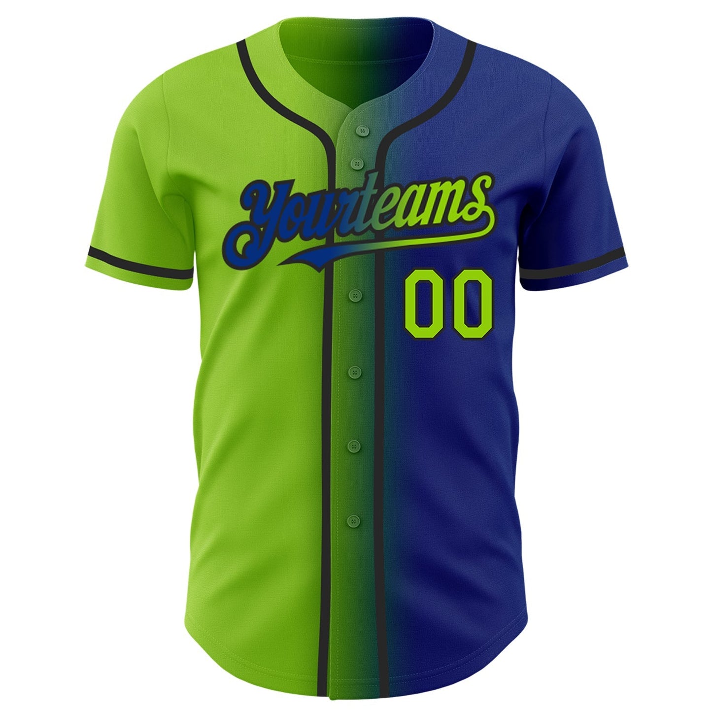 Custom Royal Neon Green-Black Authentic Gradient Fashion Baseball Jersey baseball jersey product view 2