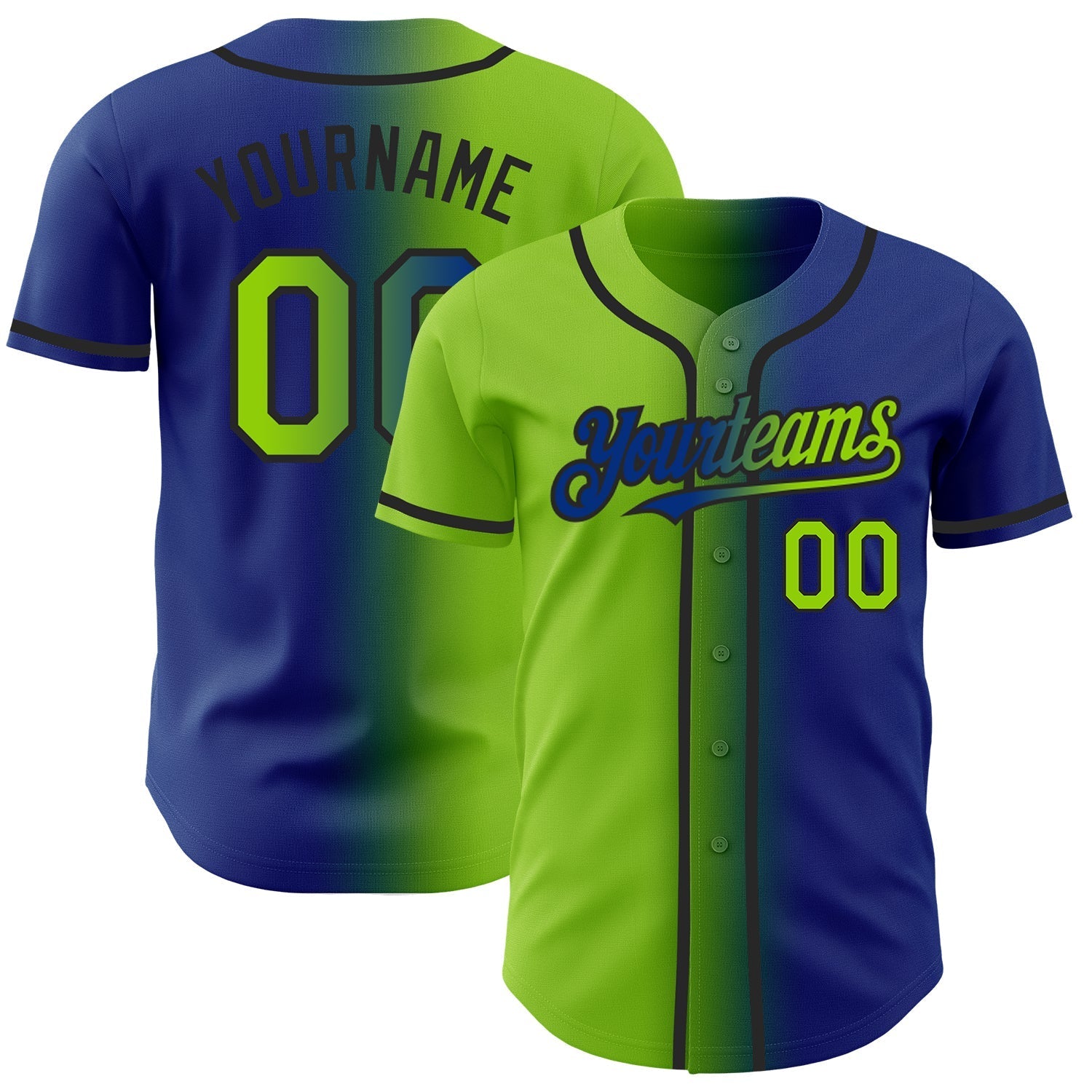 Custom Royal Neon Green-Black Authentic Gradient Fashion Baseball Jersey baseball jersey product view 1