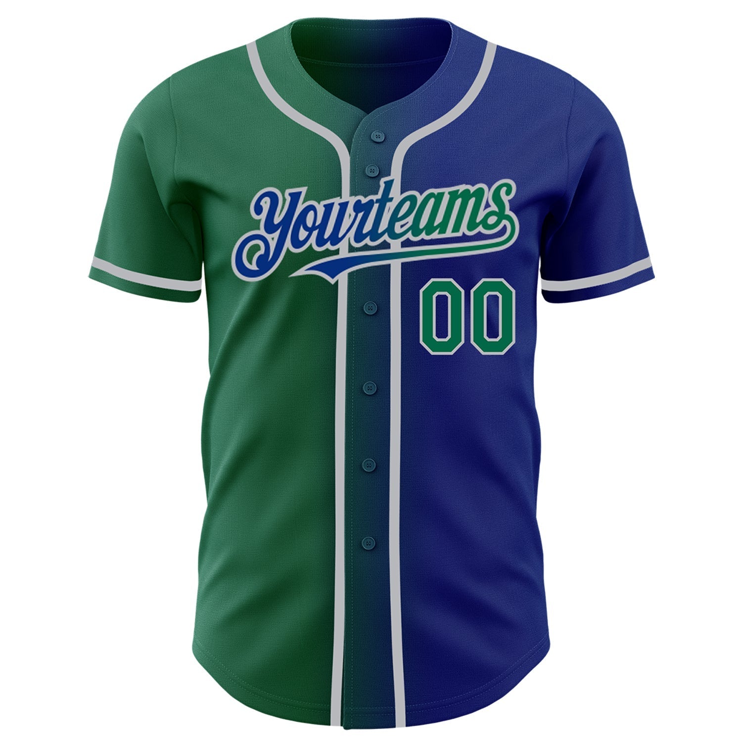 Custom Royal Kelly Green-Gray Authentic Gradient Fashion Baseball Jersey baseball jersey product view 3