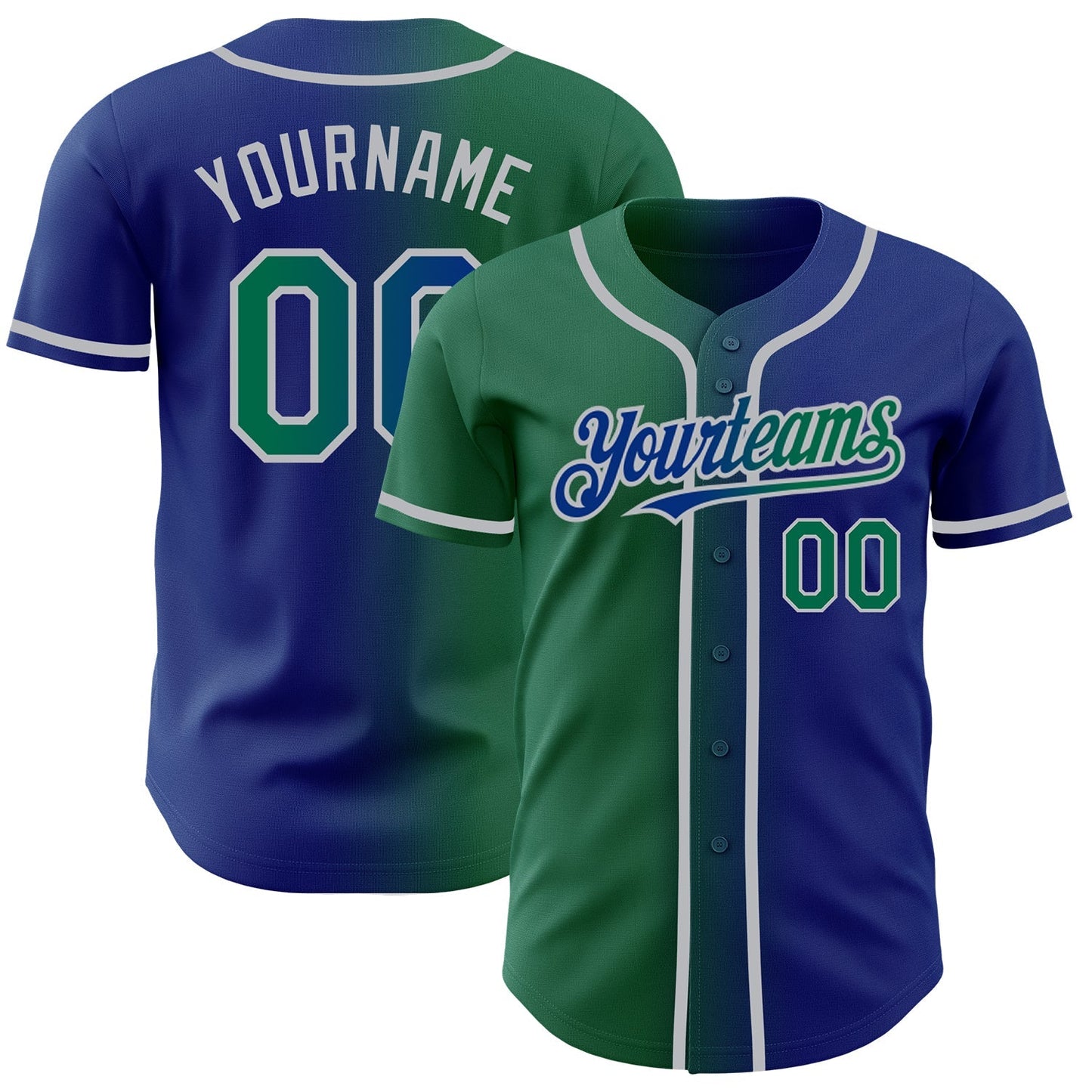 Custom Royal Kelly Green-Gray Authentic Gradient Fashion Baseball Jersey baseball jersey product view 1