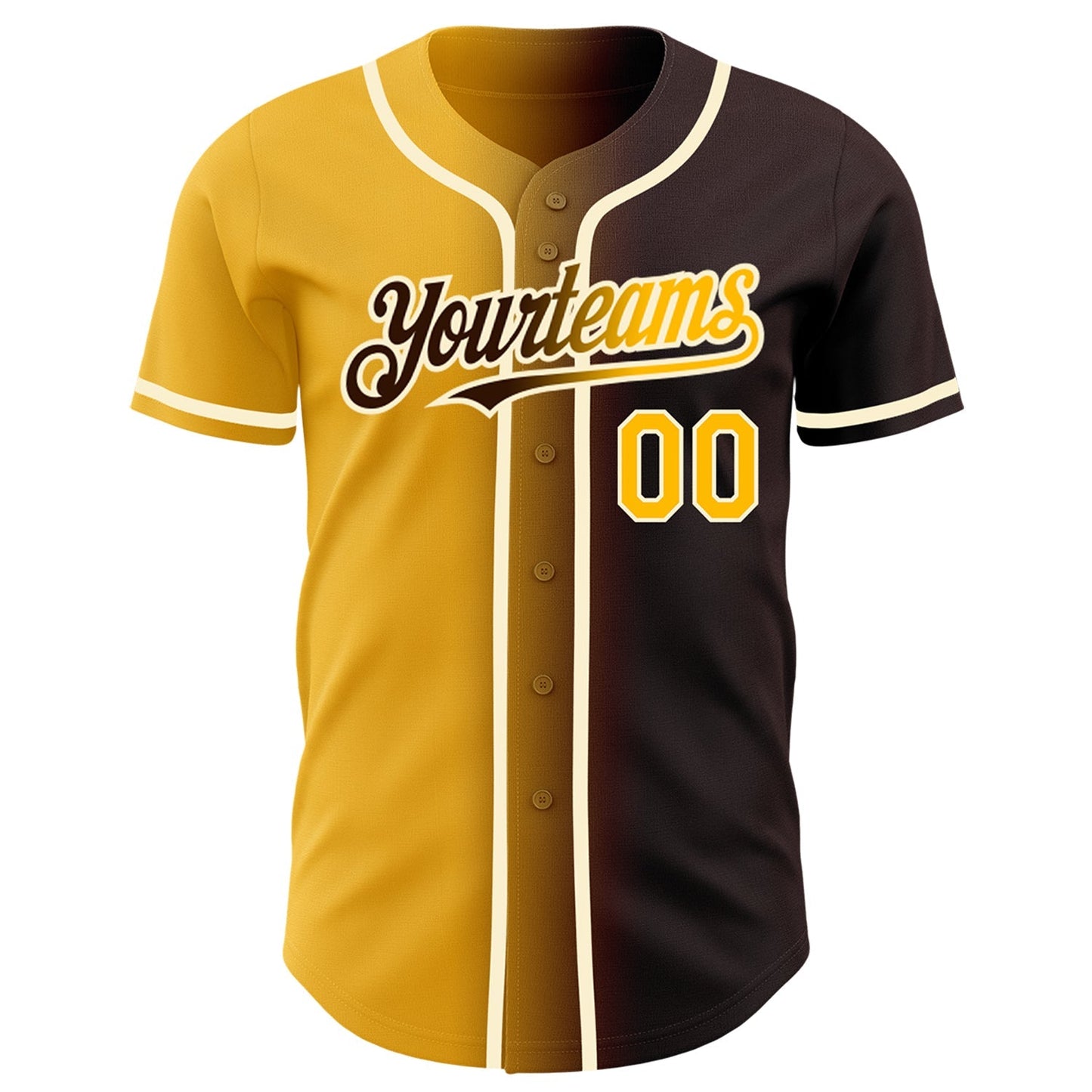 Custom Brown Gold-Cream Authentic Gradient Fashion Baseball Jersey baseball jersey product view 2