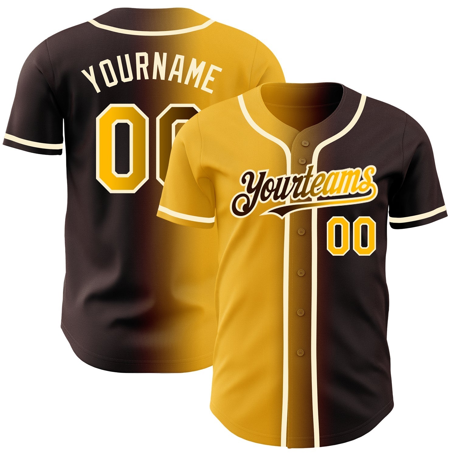 Custom Brown Gold-Cream Authentic Gradient Fashion Baseball Jersey baseball jersey product view 1