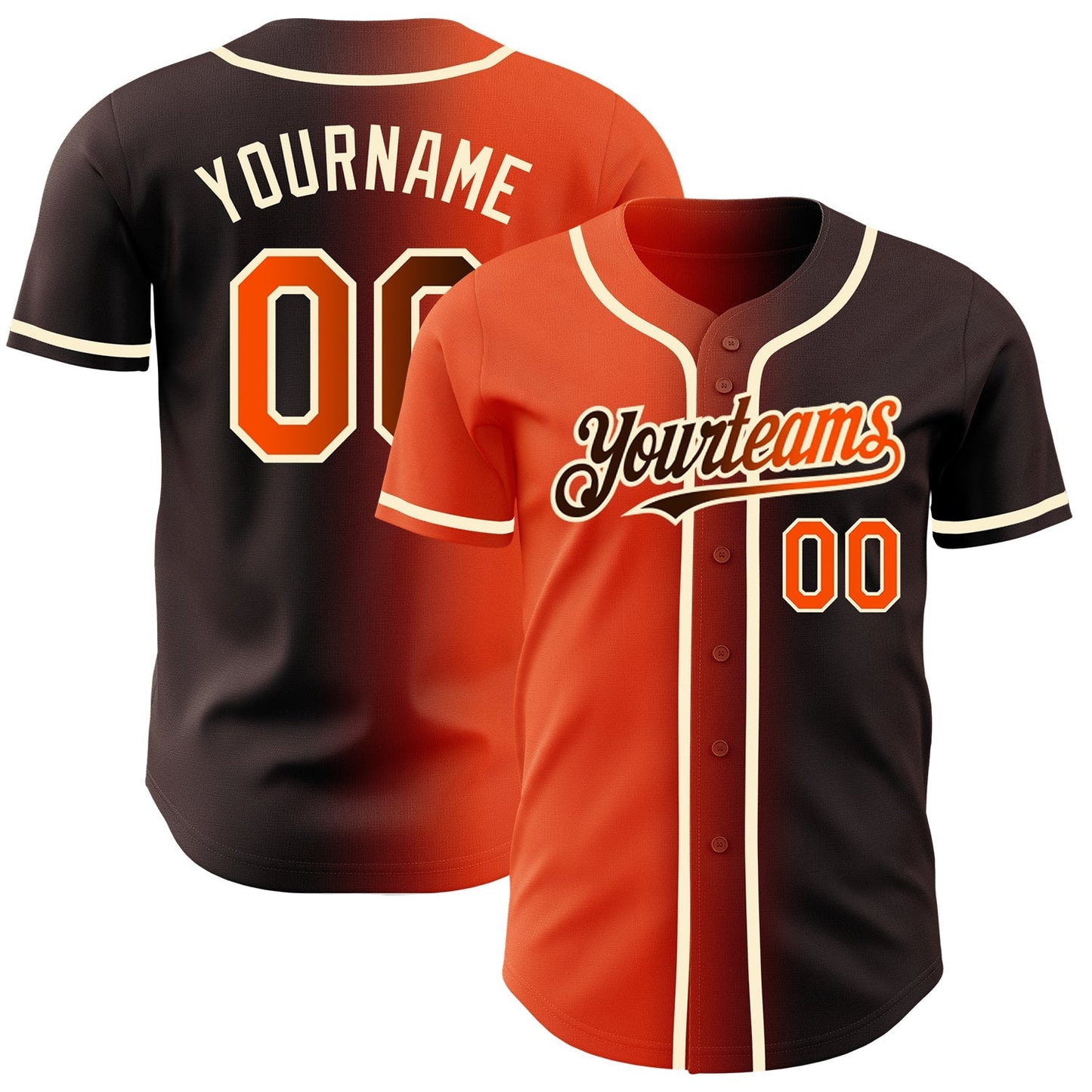 Custom Brown Orange-Cream Authentic Gradient Fashion Baseball Jersey baseball jersey product view 1