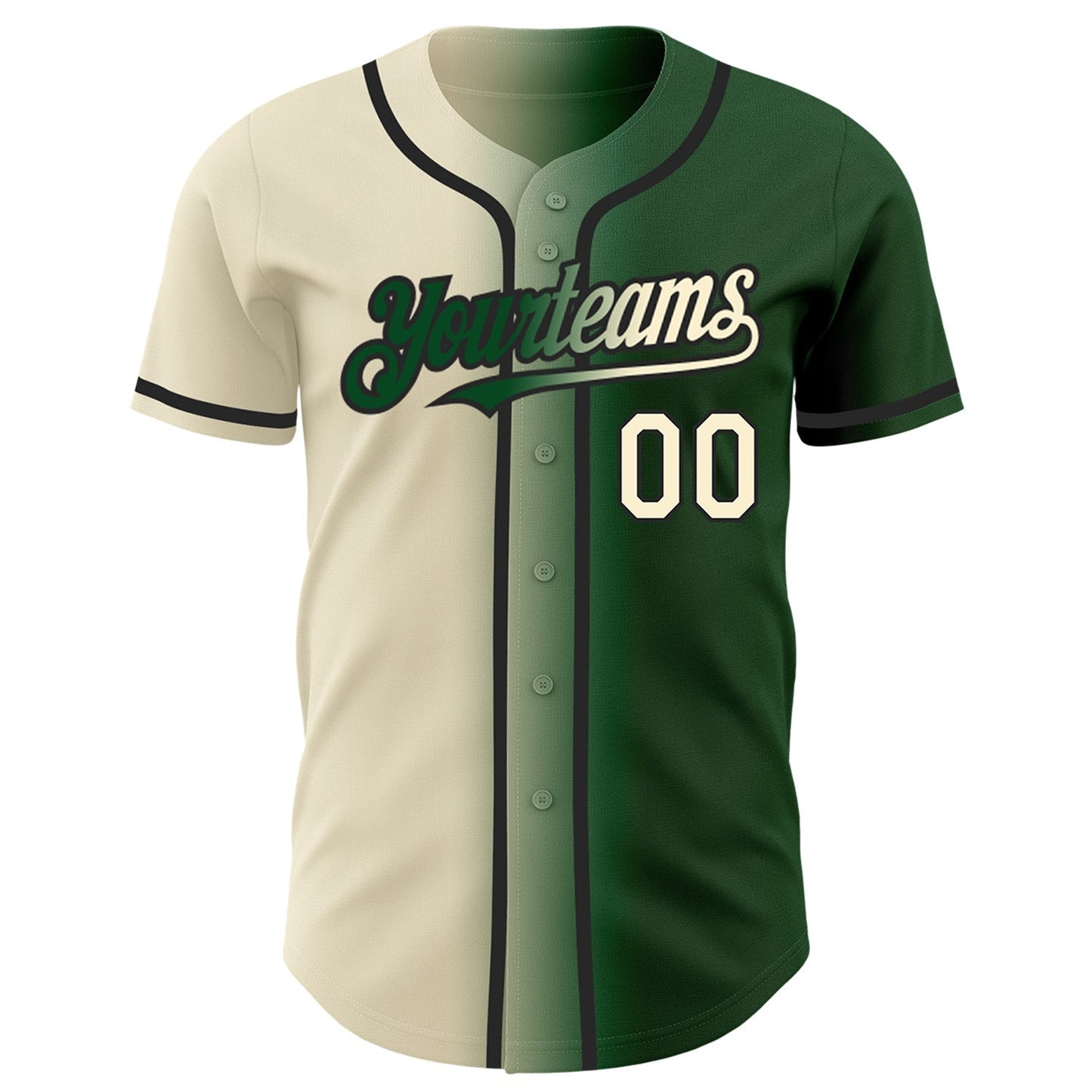 Custom Green Cream-Black Authentic Gradient Fashion Baseball Jersey baseball jersey product view 2