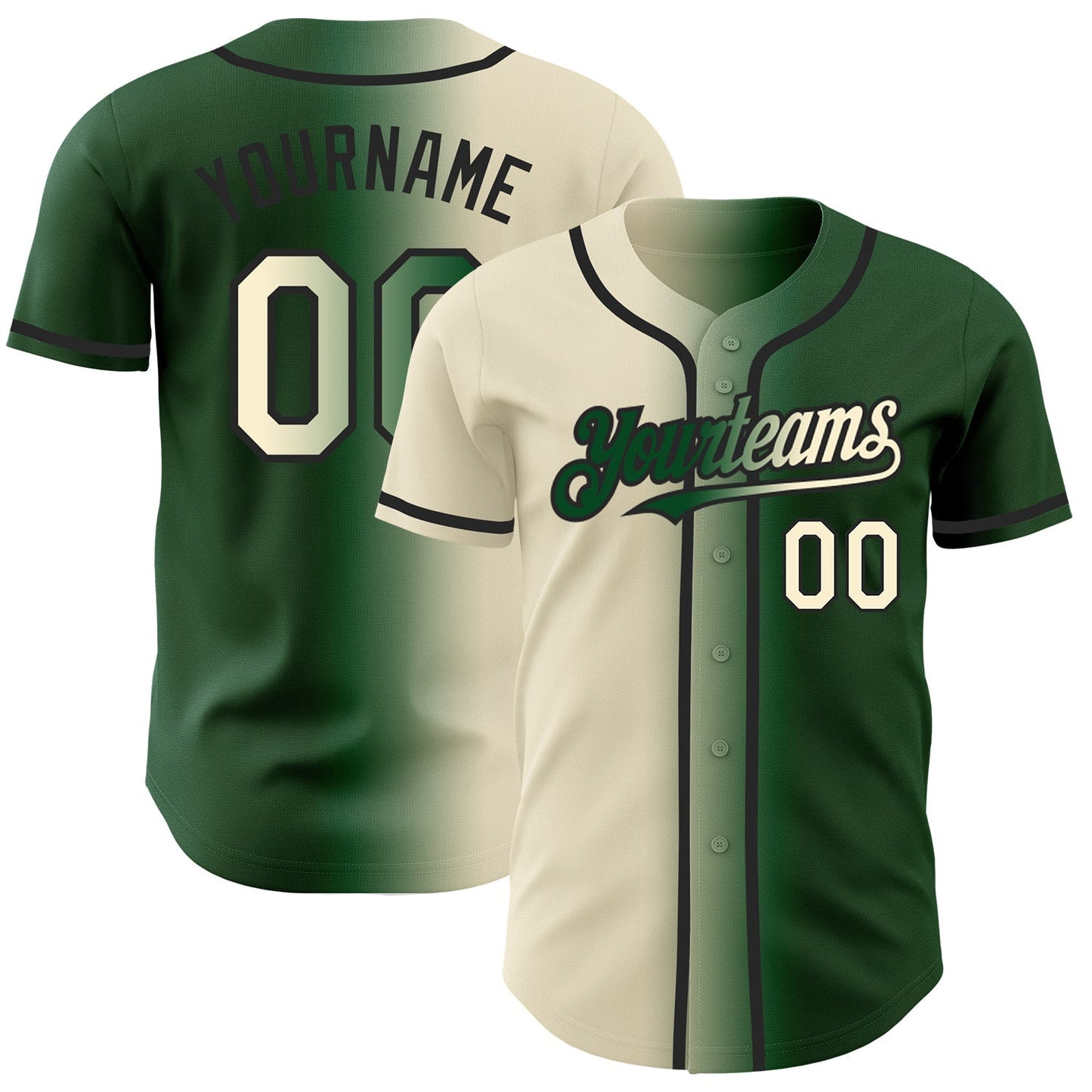 Custom Green Cream-Black Authentic Gradient Fashion Baseball Jersey baseball jersey product view 1