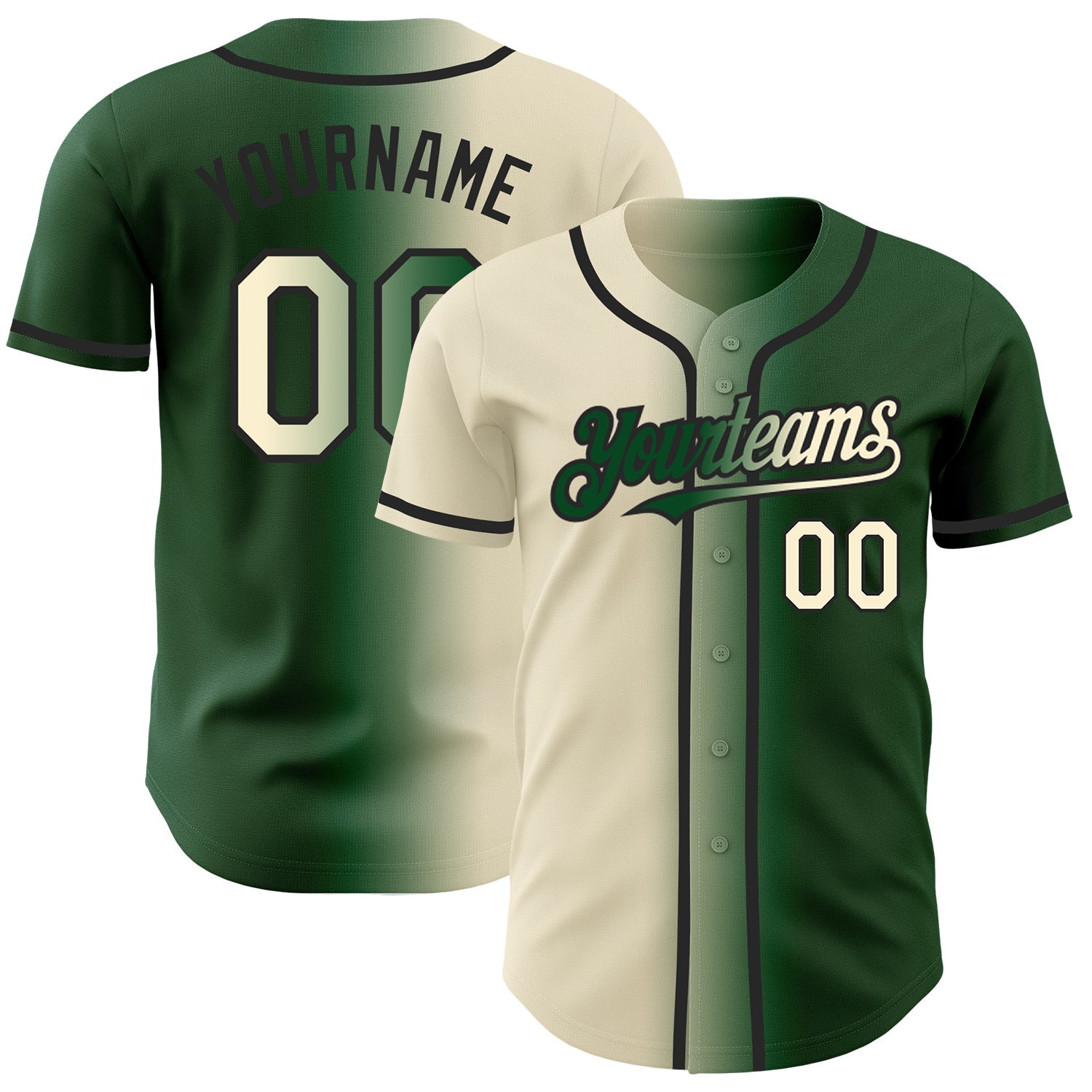 Custom Green Cream-Black Authentic Gradient Fashion Baseball Jersey baseball jersey product view 1