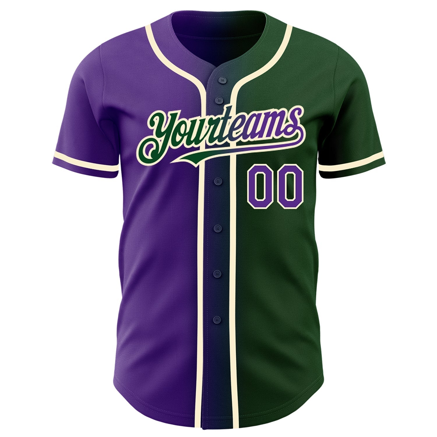 Custom Green Purple-Cream Authentic Gradient Fashion Baseball Jersey baseball jersey product view 2