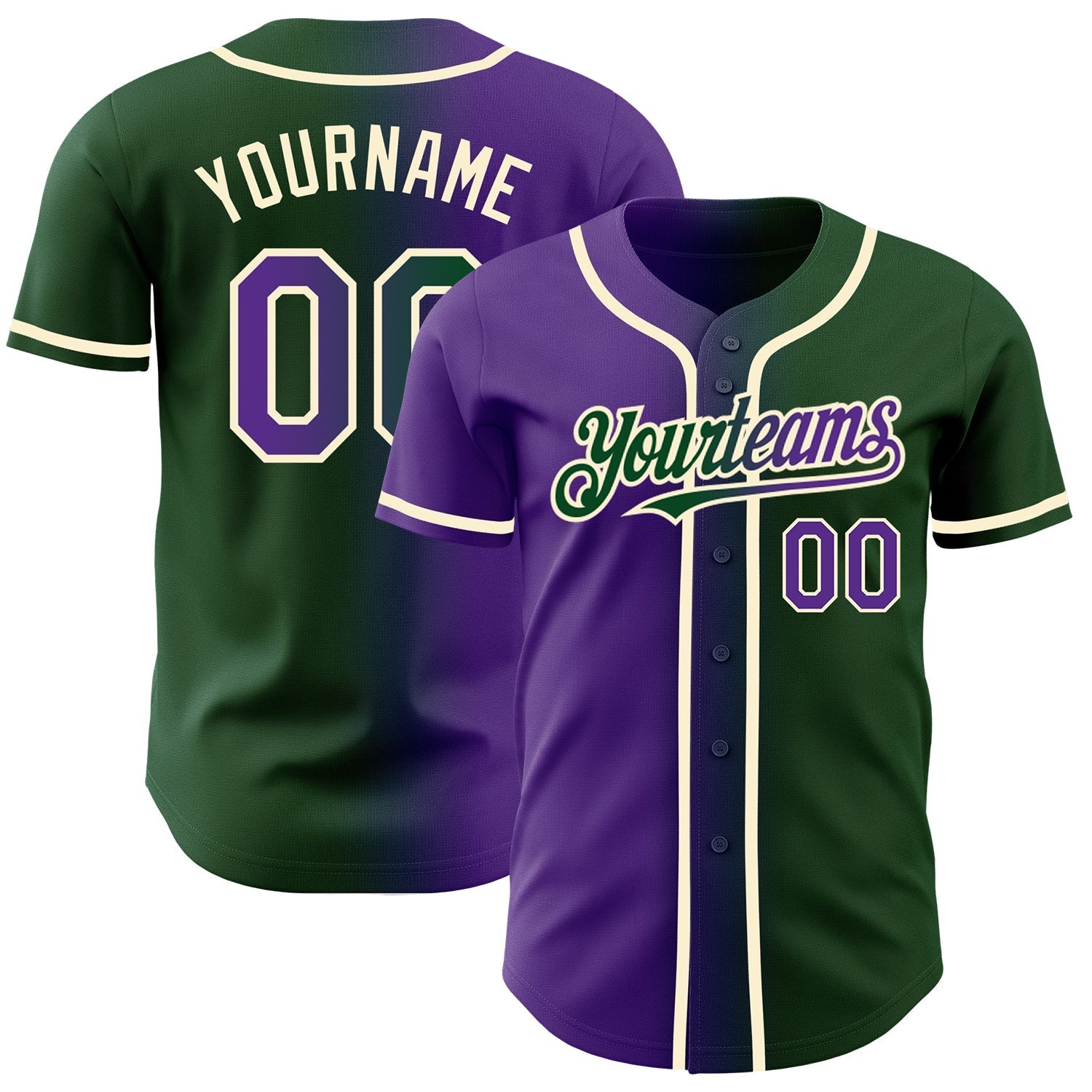 Custom Green Purple-Cream Authentic Gradient Fashion Baseball Jersey baseball jersey product view 1