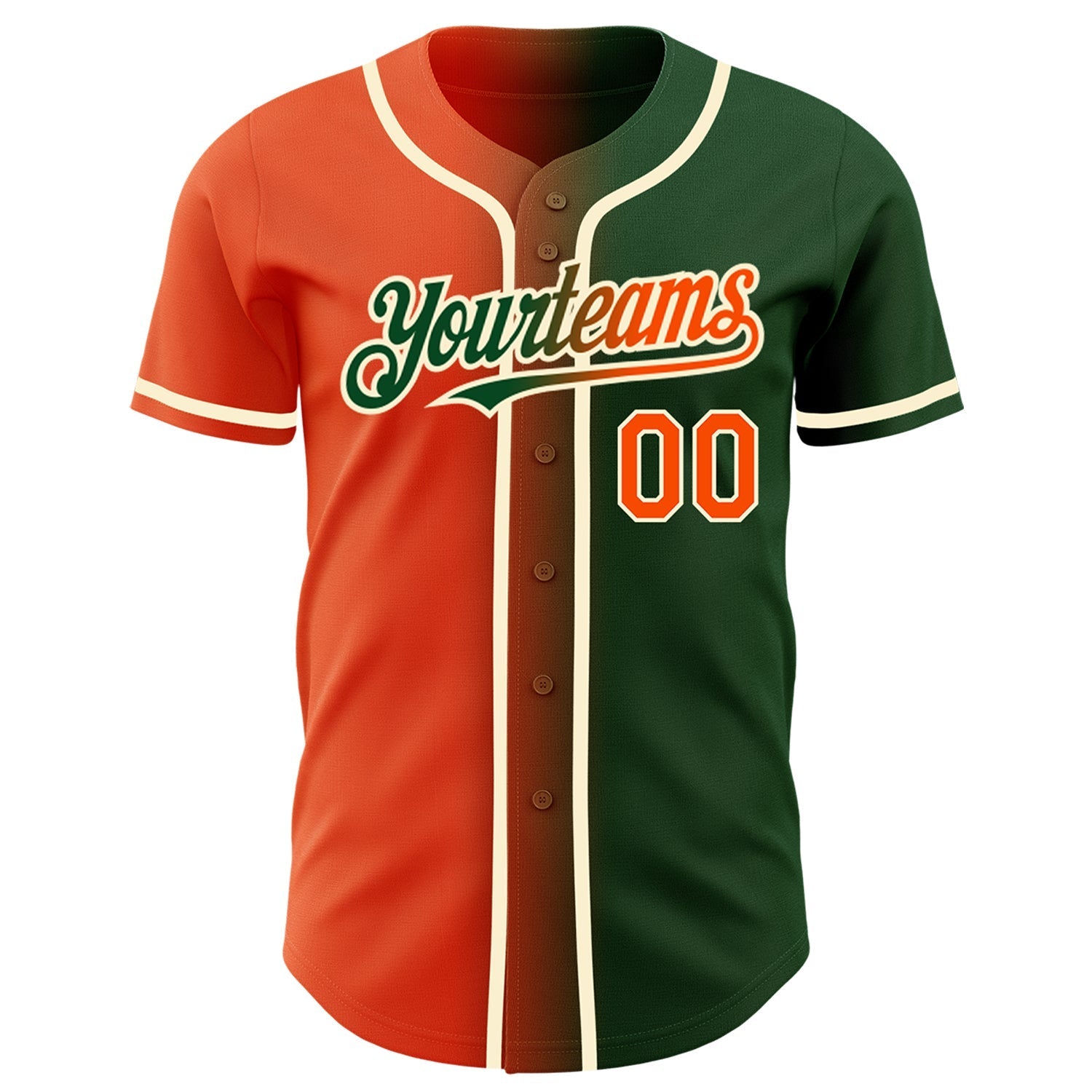 Custom Green Orange-Cream Authentic Gradient Fashion Baseball Jersey baseball jersey product view 2