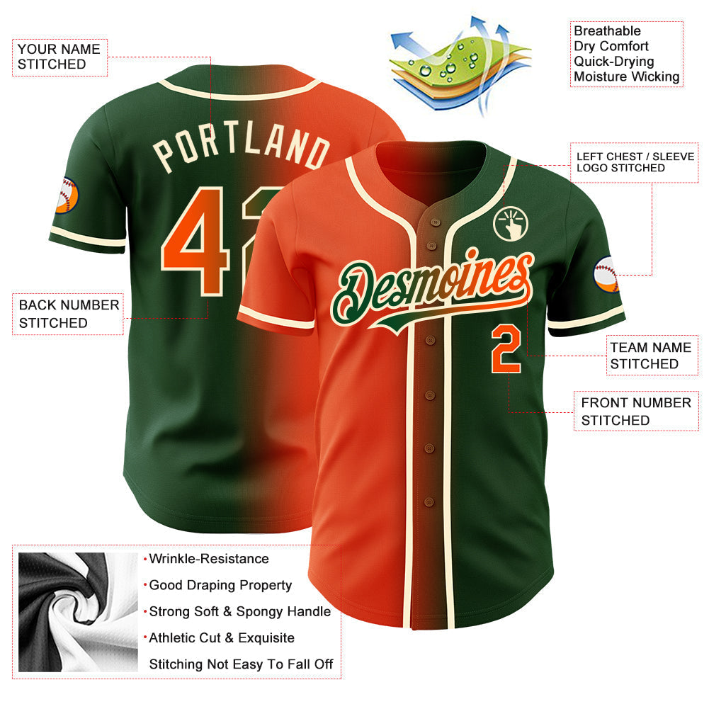 Custom Green Orange-Cream Authentic Gradient Fashion Baseball Jersey baseball jersey product view 3