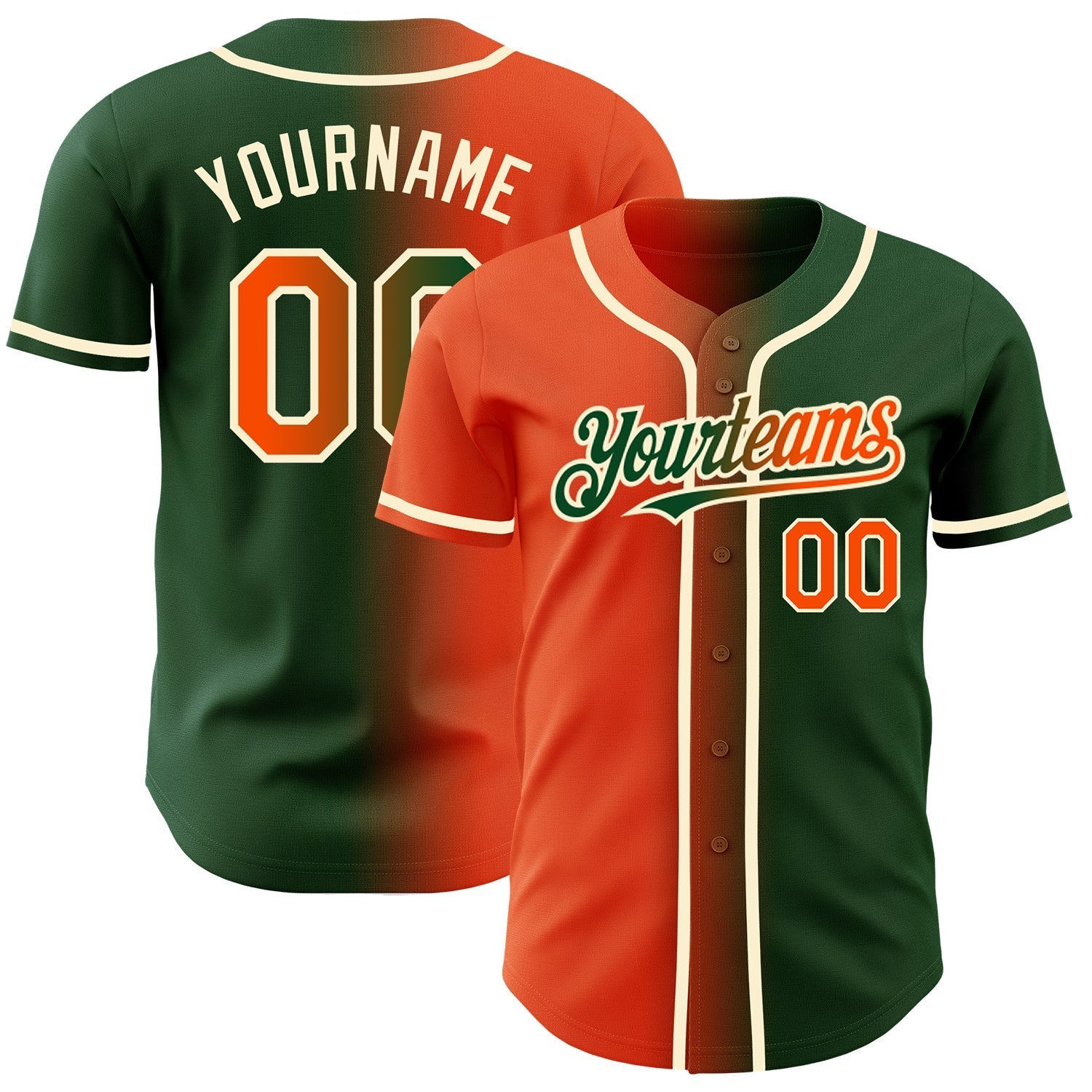 Custom Green Orange-Cream Authentic Gradient Fashion Baseball Jersey baseball jersey product view 1