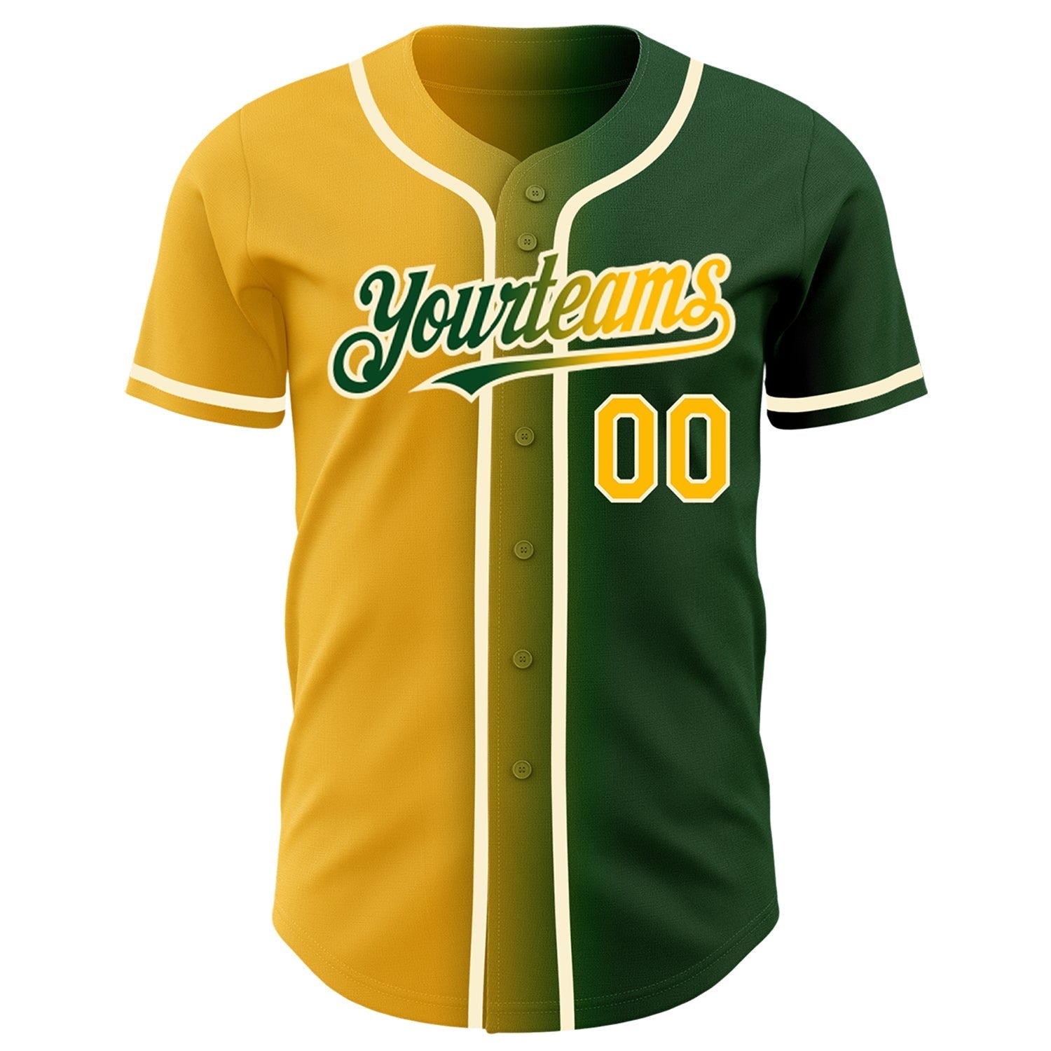 Custom Green Gold-Cream Authentic Gradient Fashion Baseball Jersey baseball jersey product view 2