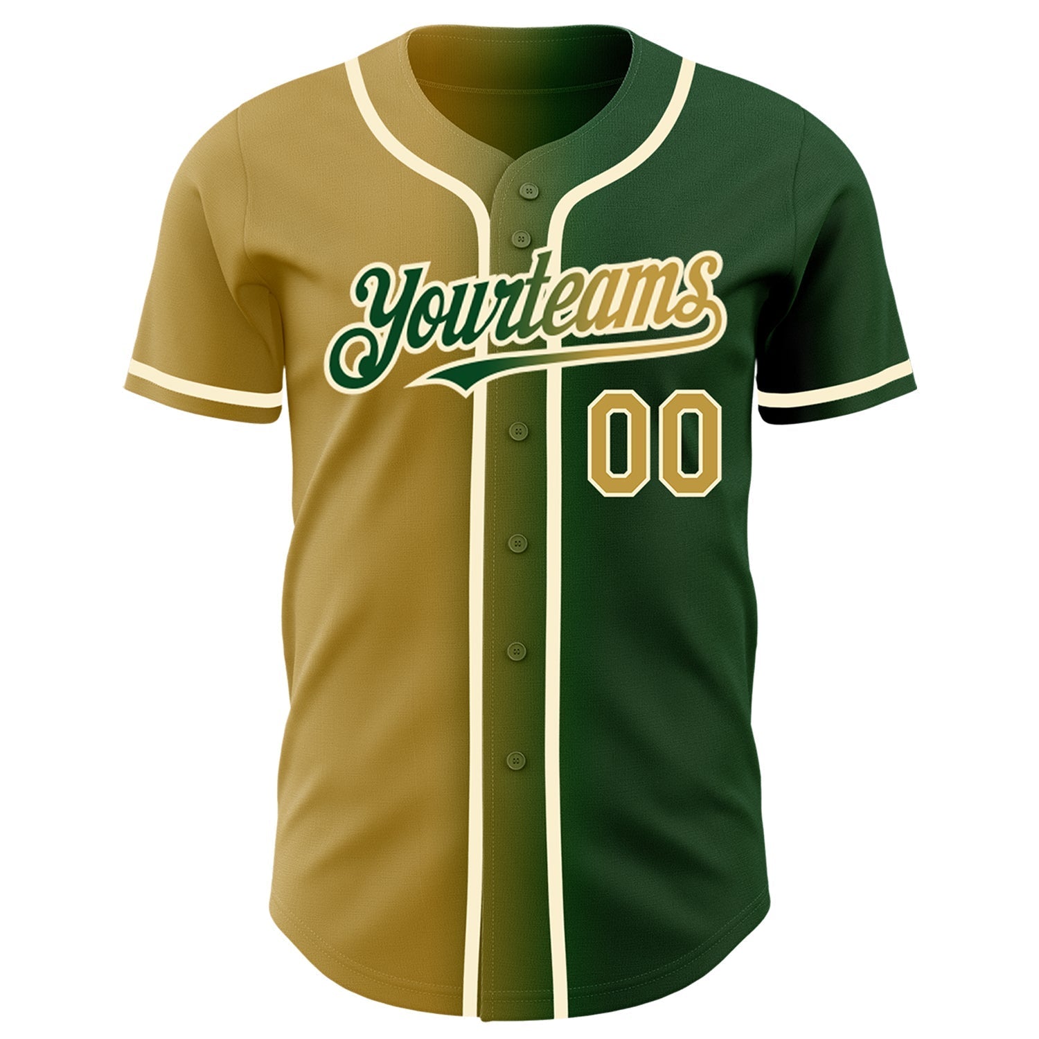 Custom Green Old Gold-Cream Authentic Gradient Fashion Baseball Jersey baseball jersey product view 2