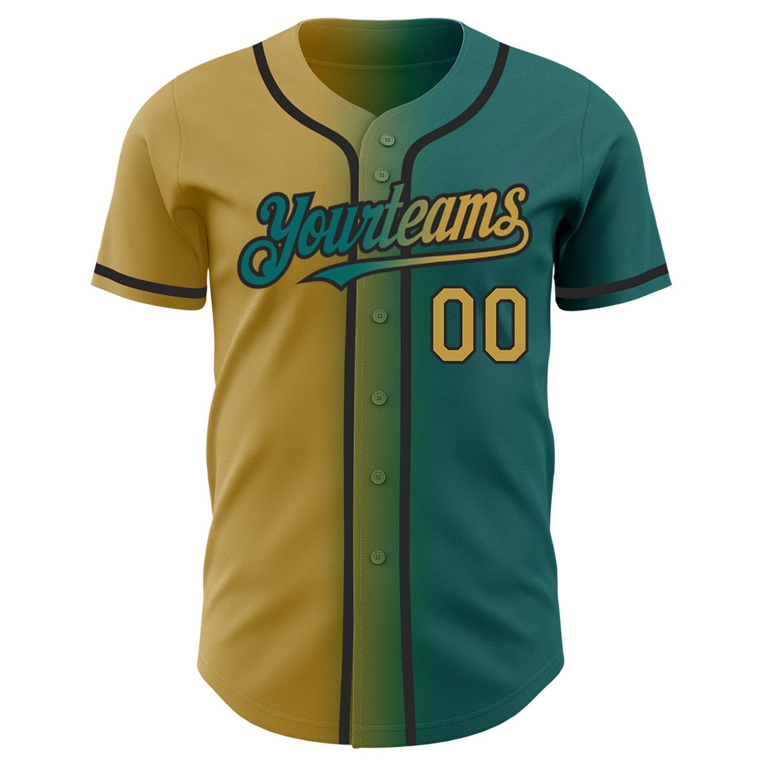 Custom Teal Old Gold-Black Authentic Gradient Fashion Baseball Jersey baseball jersey product view 2
