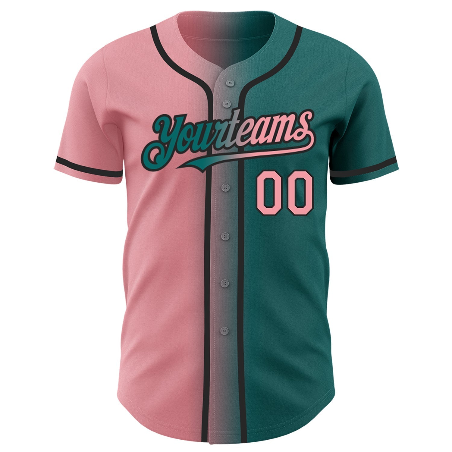 Custom Teal Medium Pink-Black Authentic Gradient Fashion Baseball Jersey baseball jersey product view 2