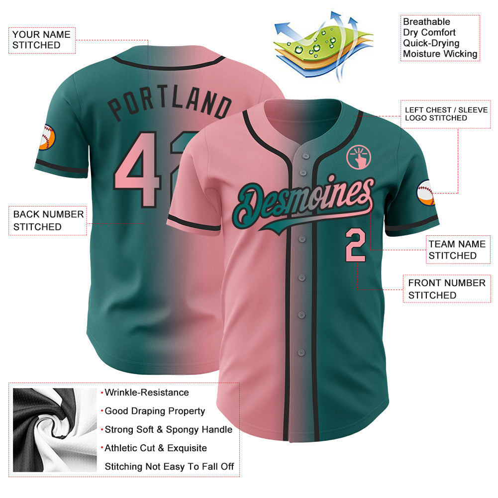 Custom Teal Medium Pink-Black Authentic Gradient Fashion Baseball Jersey baseball jersey product view 3