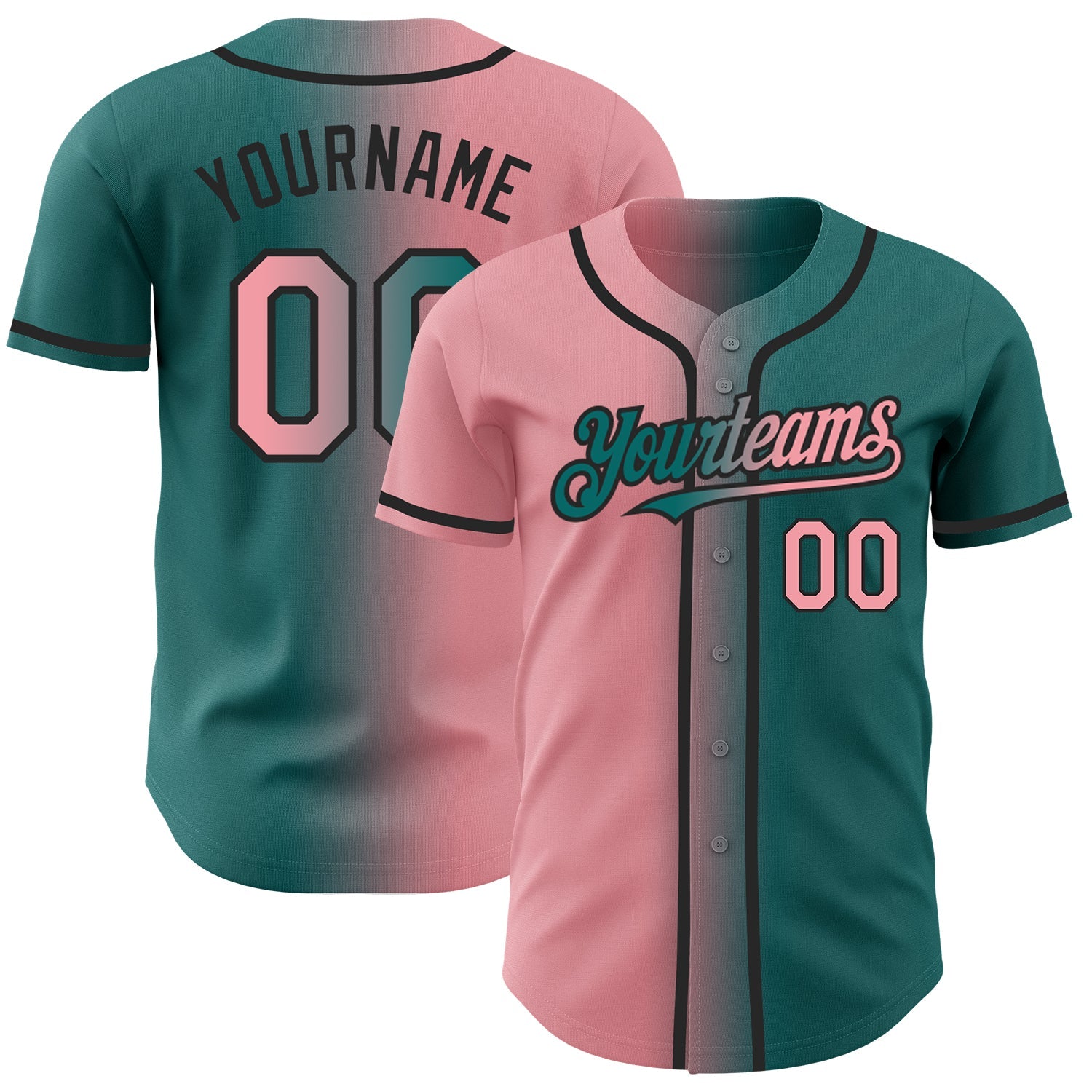 Custom Teal Medium Pink-Black Authentic Gradient Fashion Baseball Jersey baseball jersey product view 1