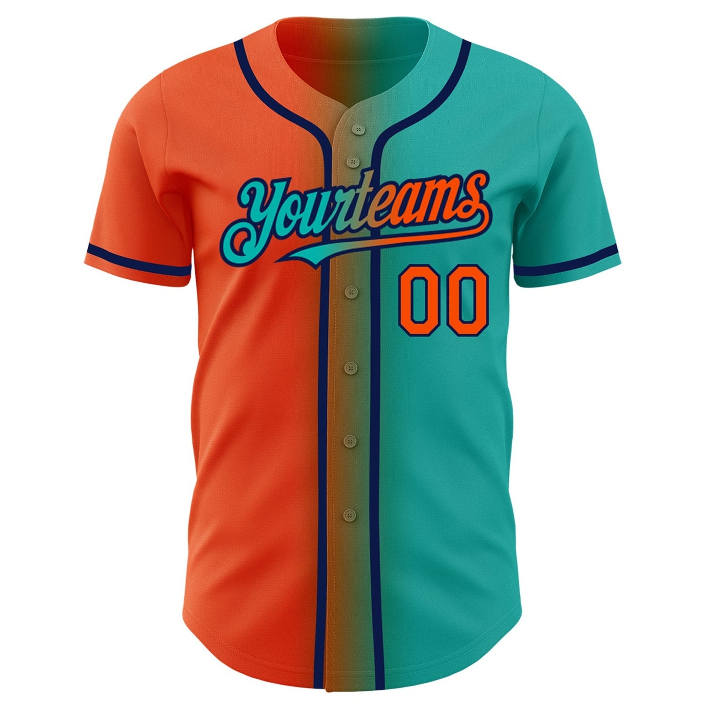 Custom Aqua Orange-Navy Authentic Gradient Fashion Baseball Jersey baseball jersey product view 2