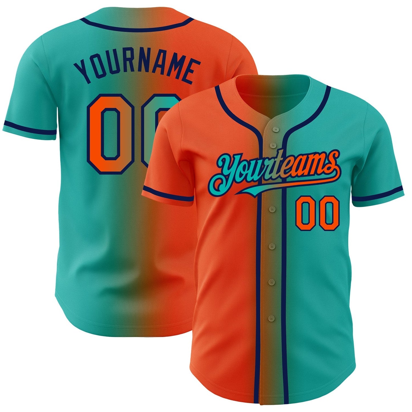 Custom Aqua Orange-Navy Authentic Gradient Fashion Baseball Jersey baseball jersey product view 1