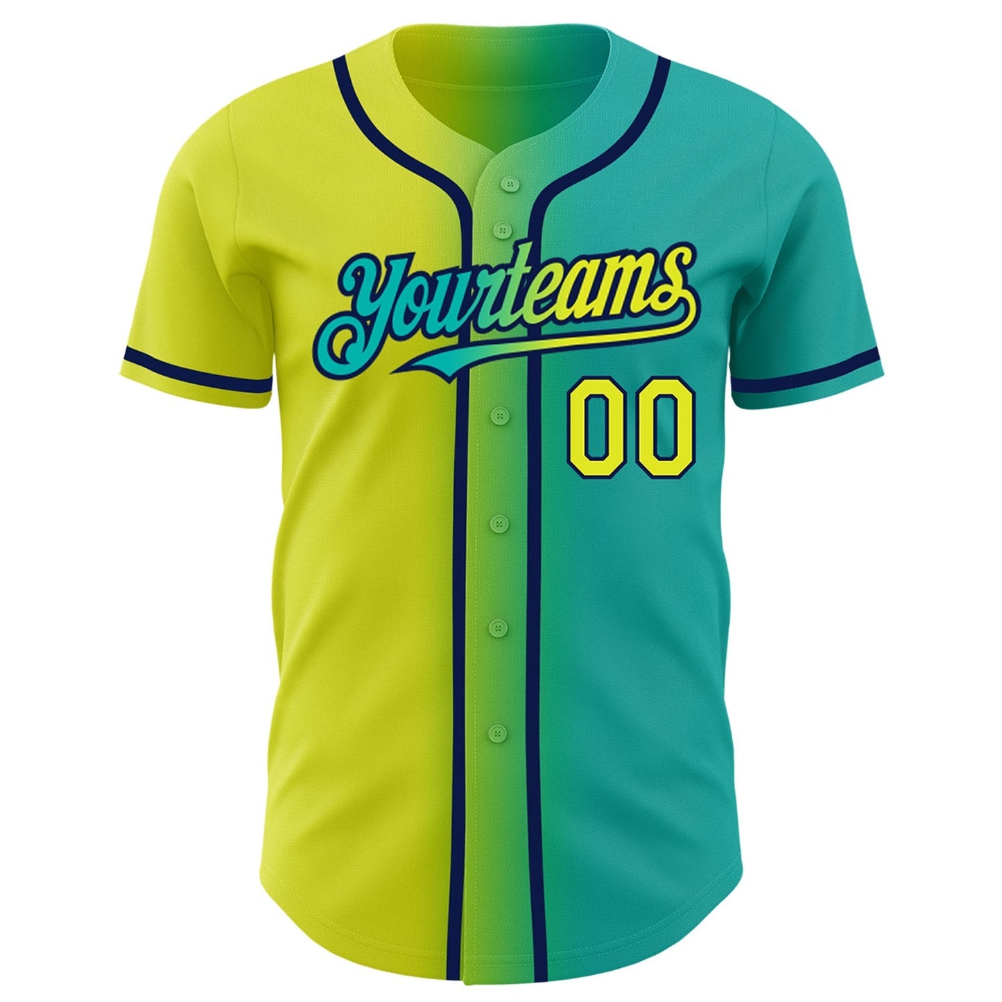 Custom Aqua Neon Yellow-Navy Authentic Gradient Fashion Baseball Jersey baseball jersey product view 2