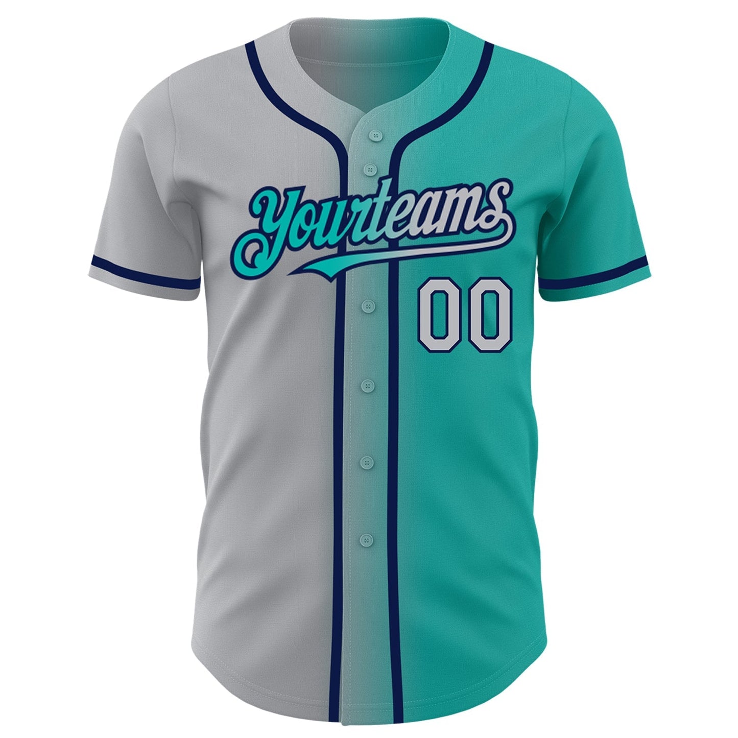 Custom Aqua Gray-Navy Authentic Gradient Fashion Baseball Jersey baseball jersey product view 2