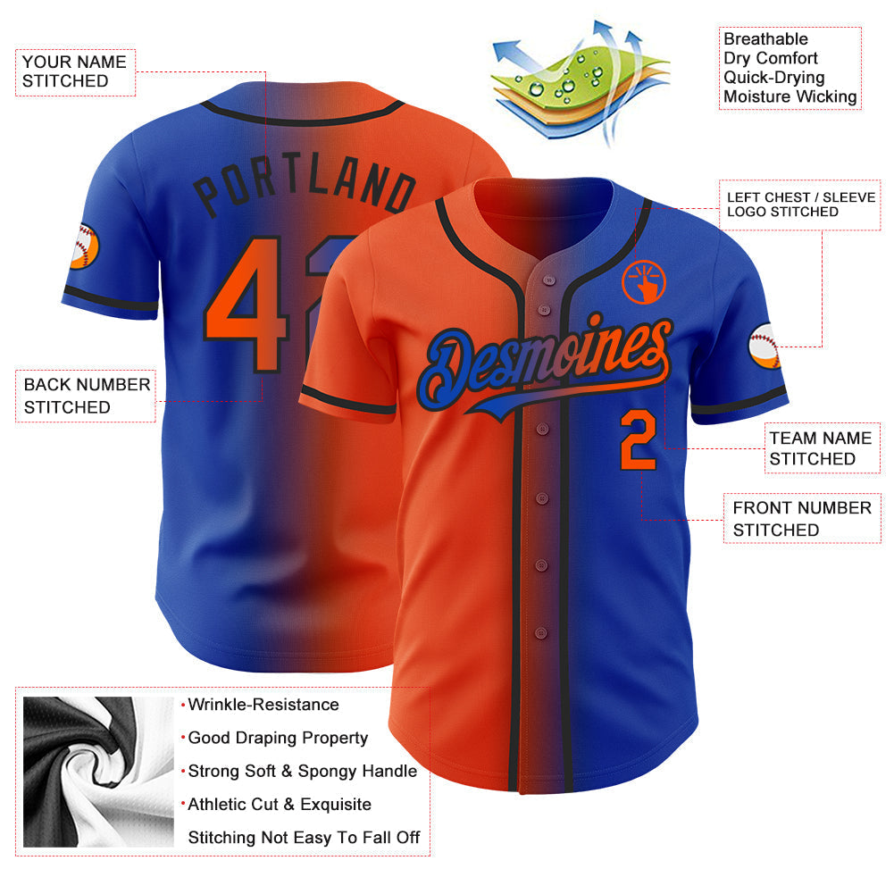 Custom Thunder Blue Orange-Black Authentic Gradient Fashion Baseball Jersey baseball jersey product view 4