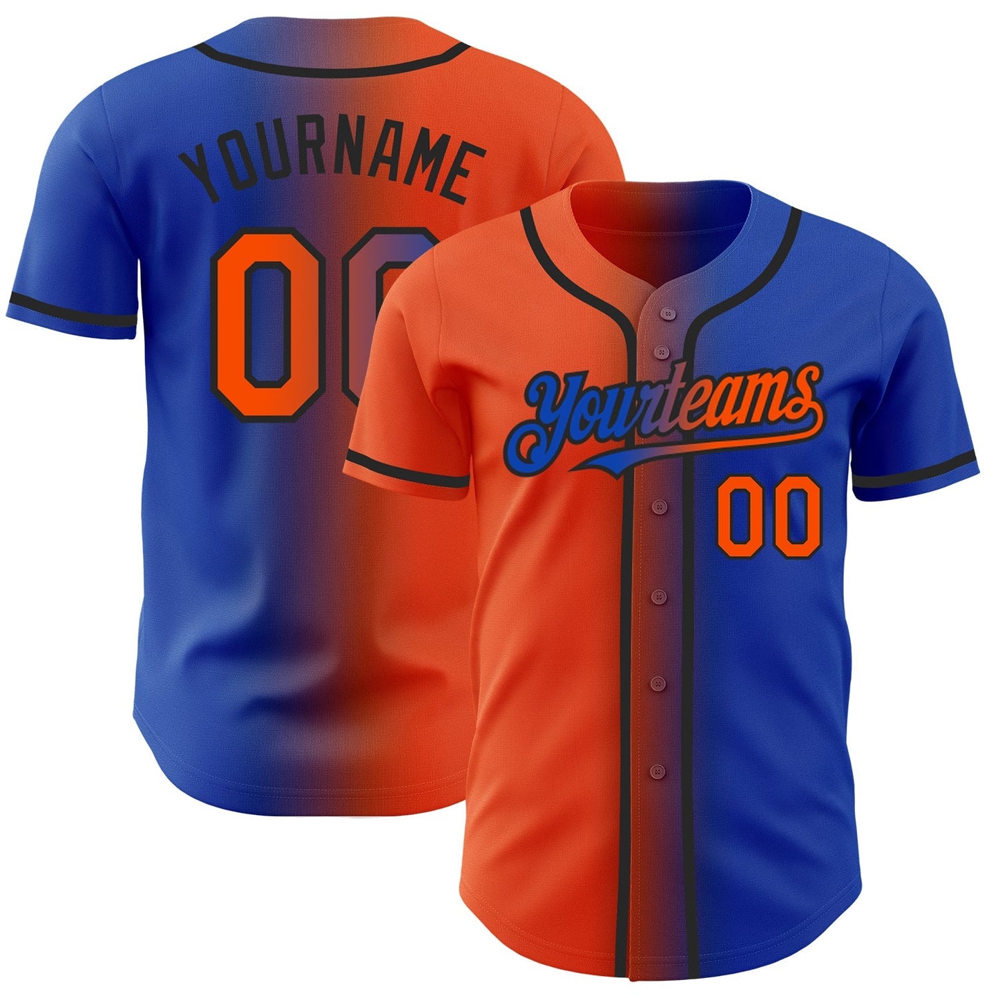Custom Thunder Blue Orange-Black Authentic Gradient Fashion Baseball Jersey baseball jersey product view 1