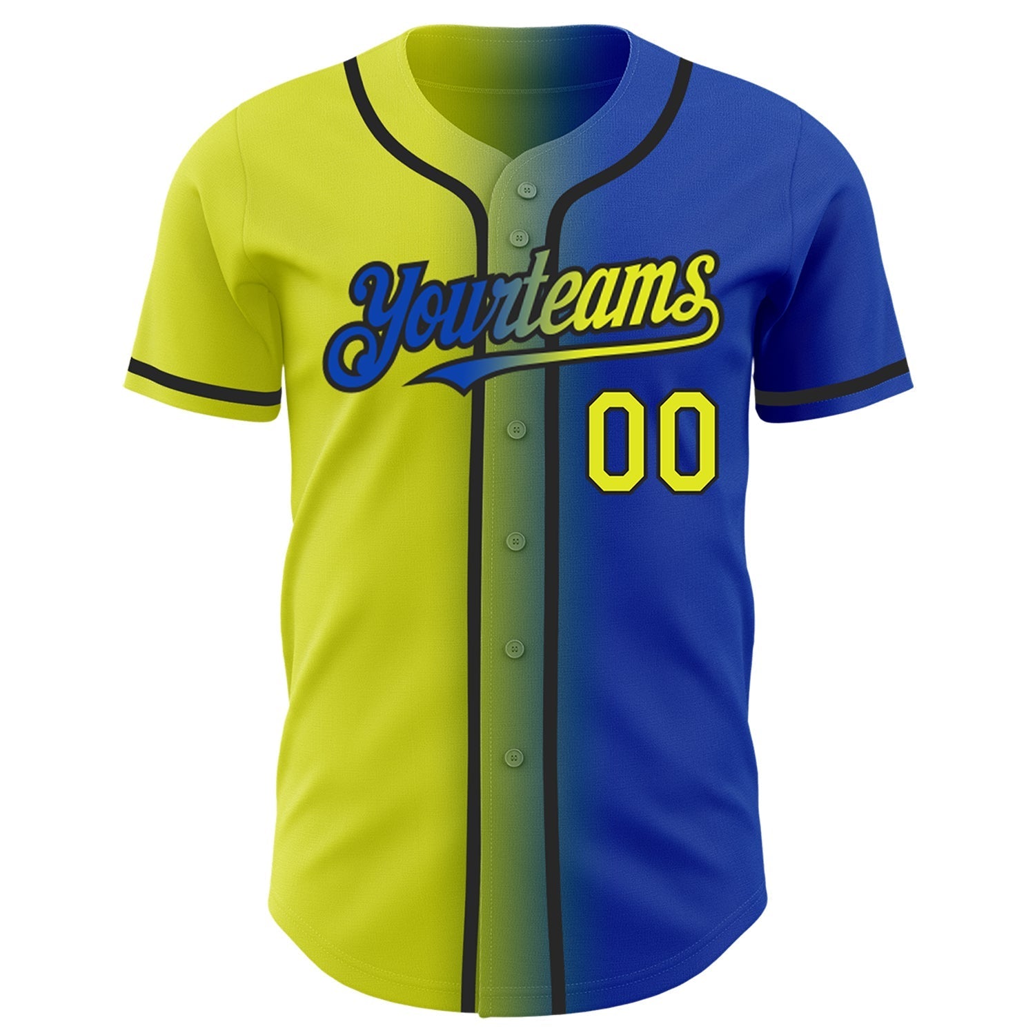Custom Thunder Blue Neon Yellow-Black Authentic Gradient Fashion Baseball Jersey baseball jersey product view 2