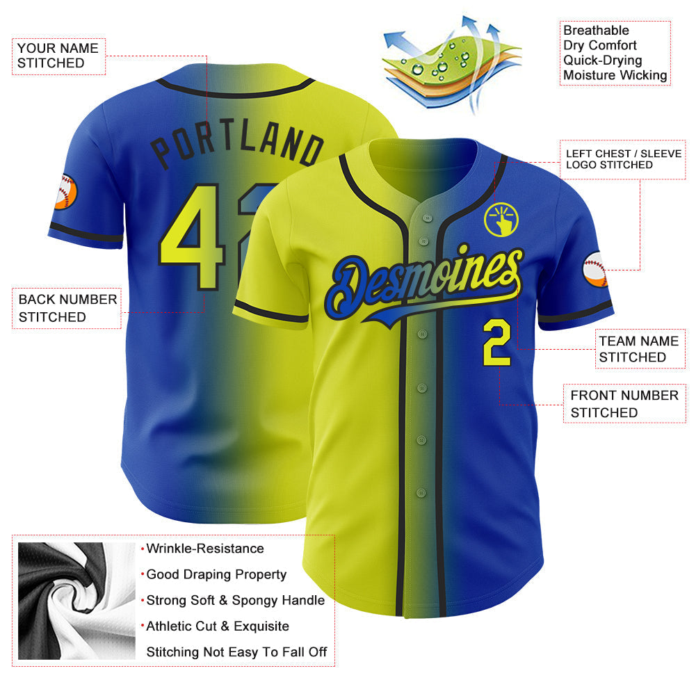 Custom Thunder Blue Neon Yellow-Black Authentic Gradient Fashion Baseball Jersey baseball jersey product view 3