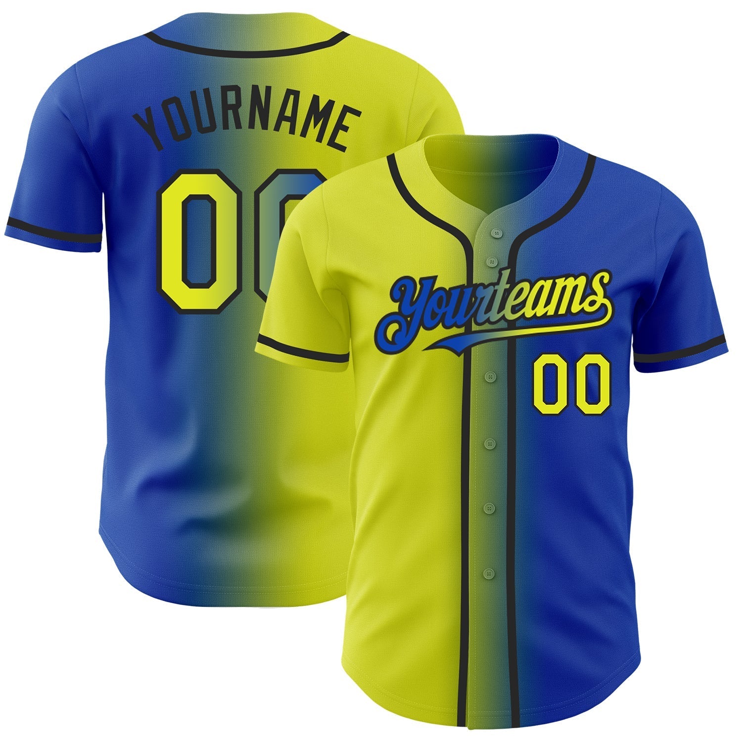 Custom Thunder Blue Neon Yellow-Black Authentic Gradient Fashion Baseball Jersey baseball jersey product view 1