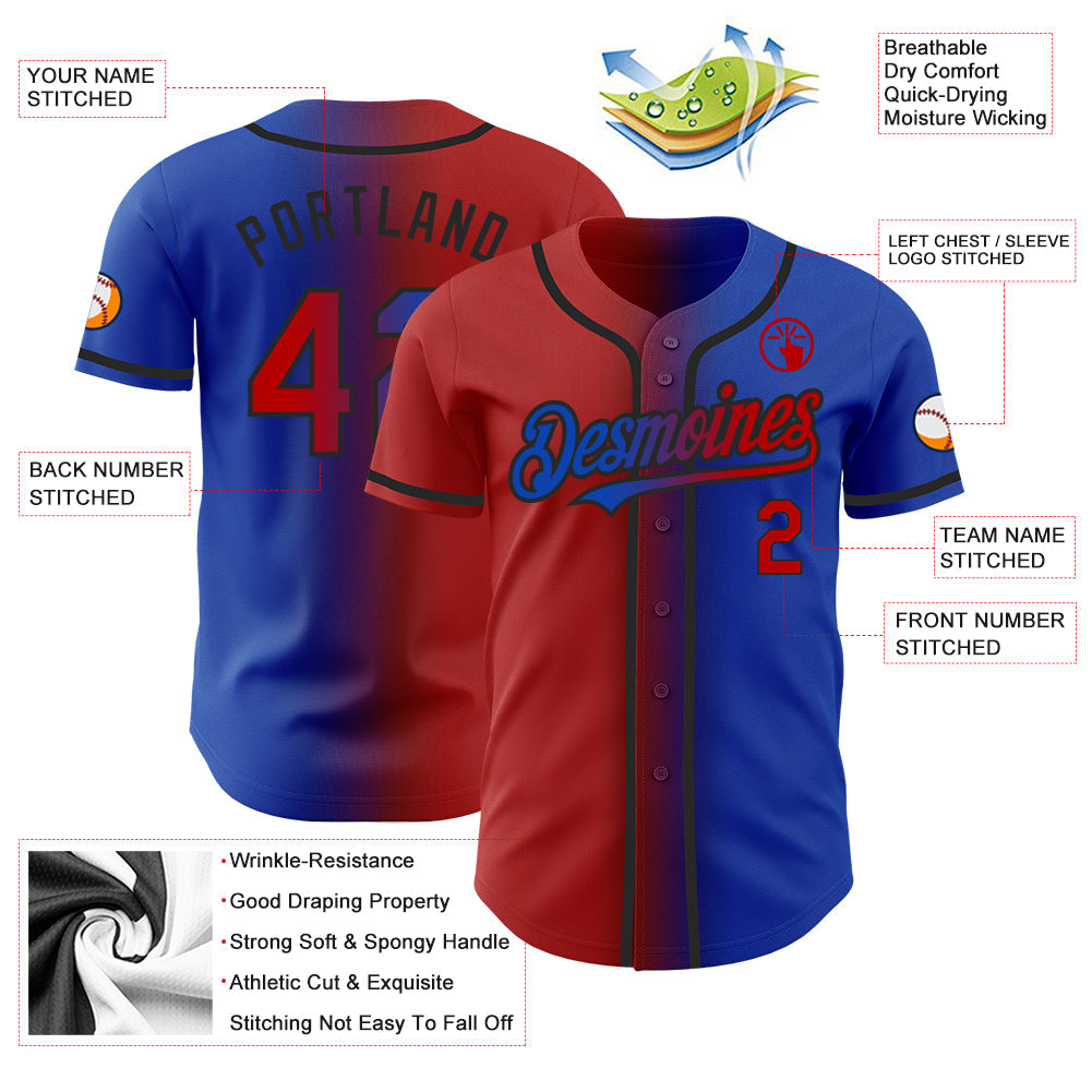 Custom Thunder Blue Red-Black Authentic Gradient Fashion Baseball Jersey baseball jersey product view 3