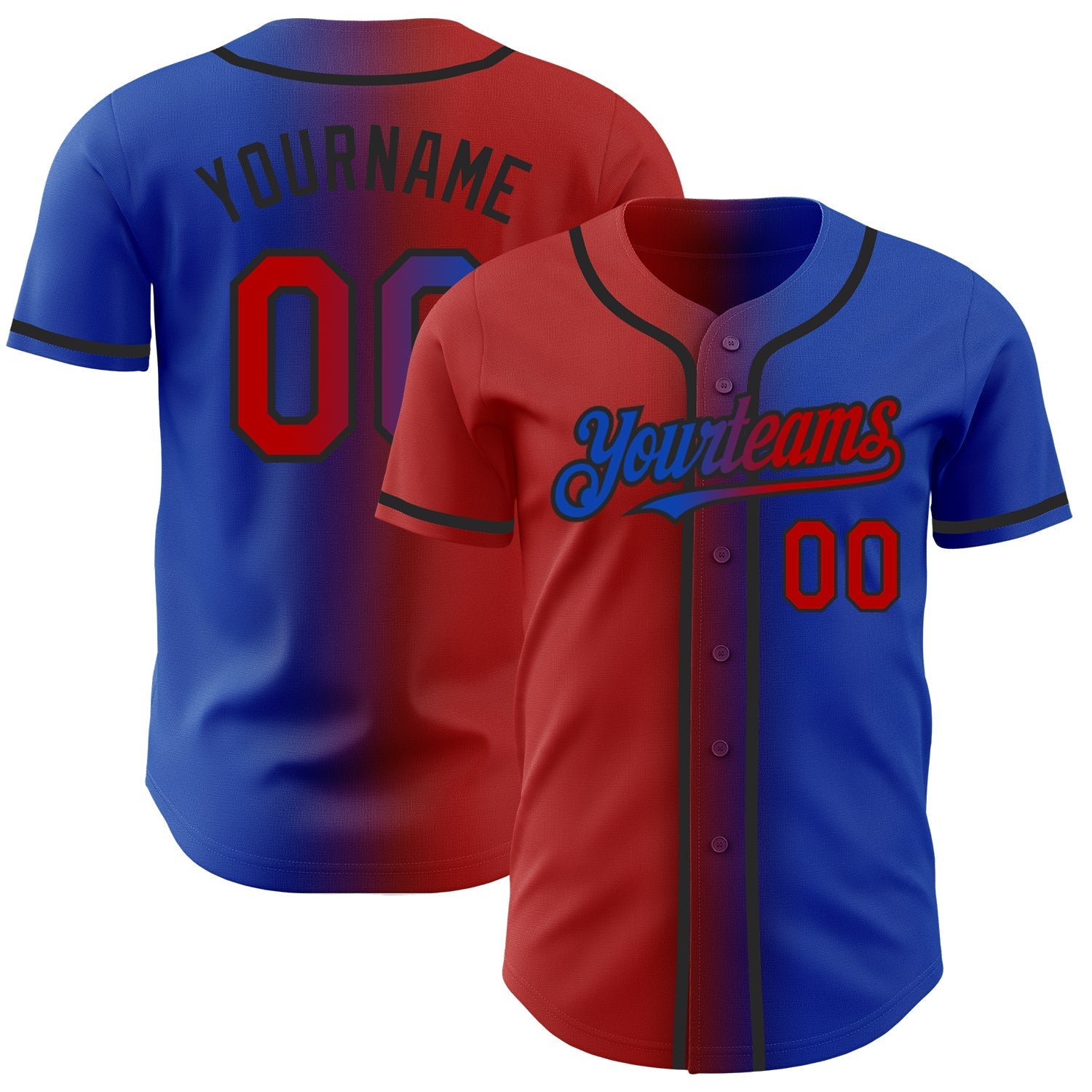 Custom Thunder Blue Red-Black Authentic Gradient Fashion Baseball Jersey baseball jersey product view 1