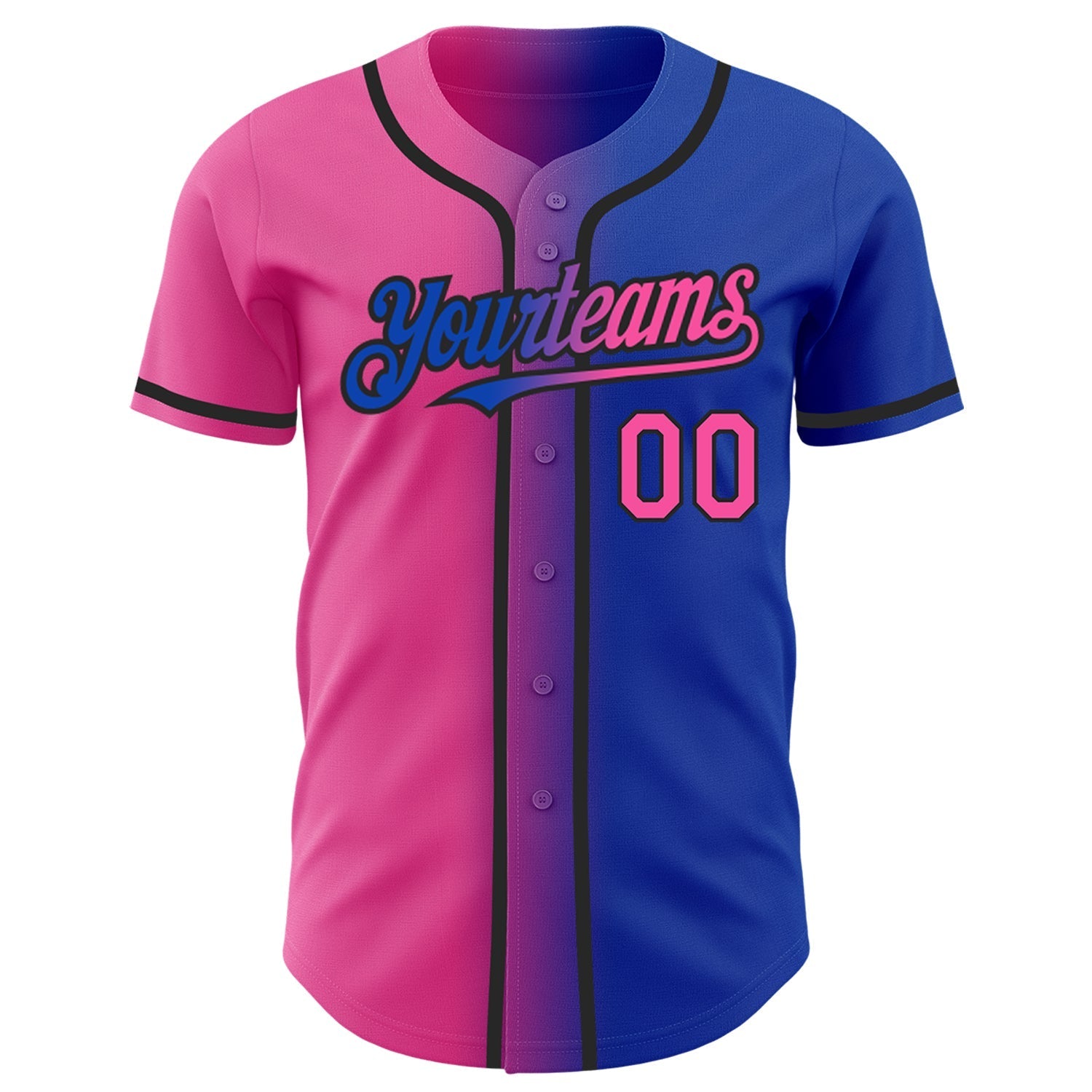 Custom Thunder Blue Pink-Black Authentic Gradient Fashion Baseball Jersey baseball jersey product view 2