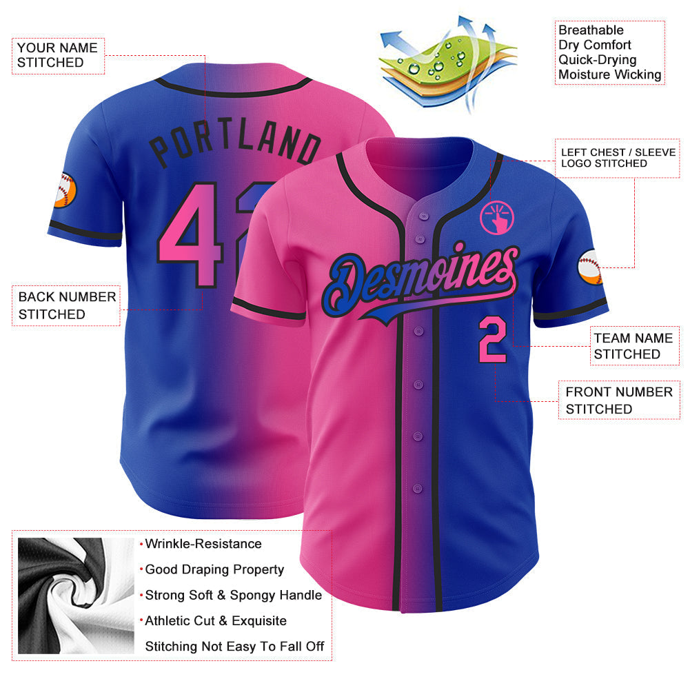 Custom Thunder Blue Pink-Black Authentic Gradient Fashion Baseball Jersey baseball jersey product view 3