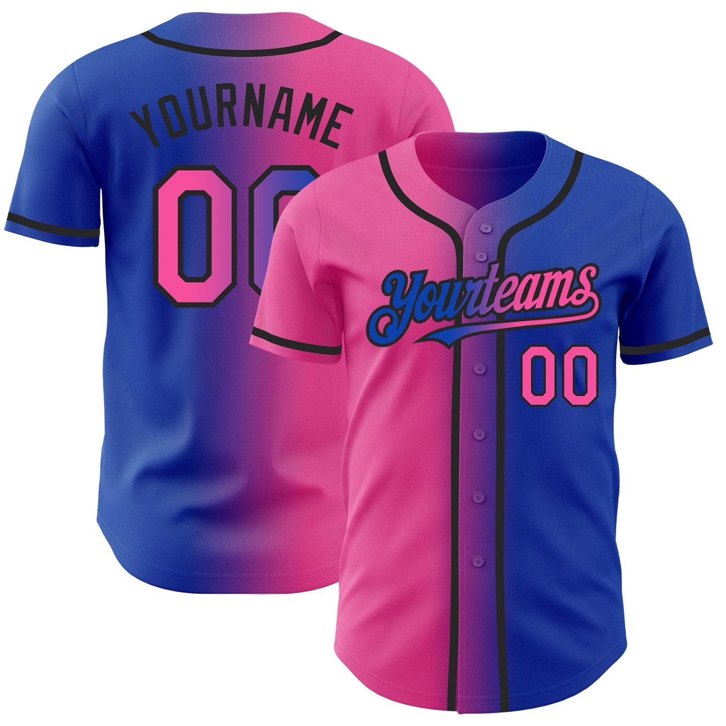 Custom Thunder Blue Pink-Black Authentic Gradient Fashion Baseball Jersey baseball jersey product view 1
