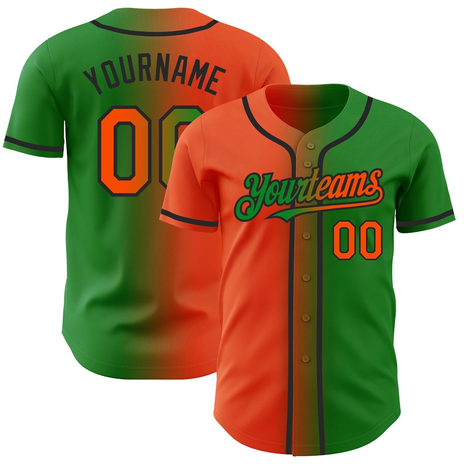 Custom Grass Green Orange-Black Authentic Gradient Fashion Baseball Jersey baseball jersey product view 1