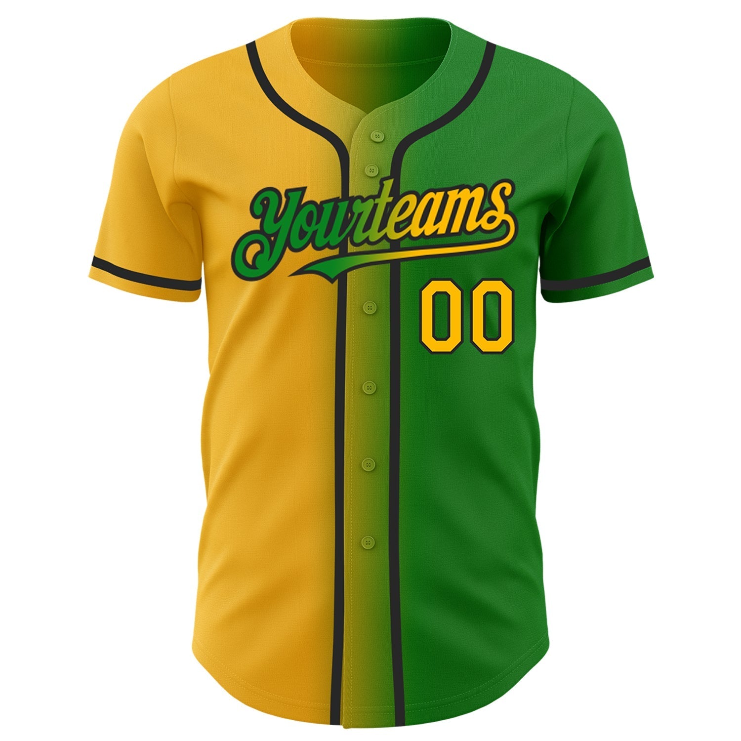 Custom Grass Green Gold-Black Authentic Gradient Fashion Baseball Jersey baseball jersey product view 2