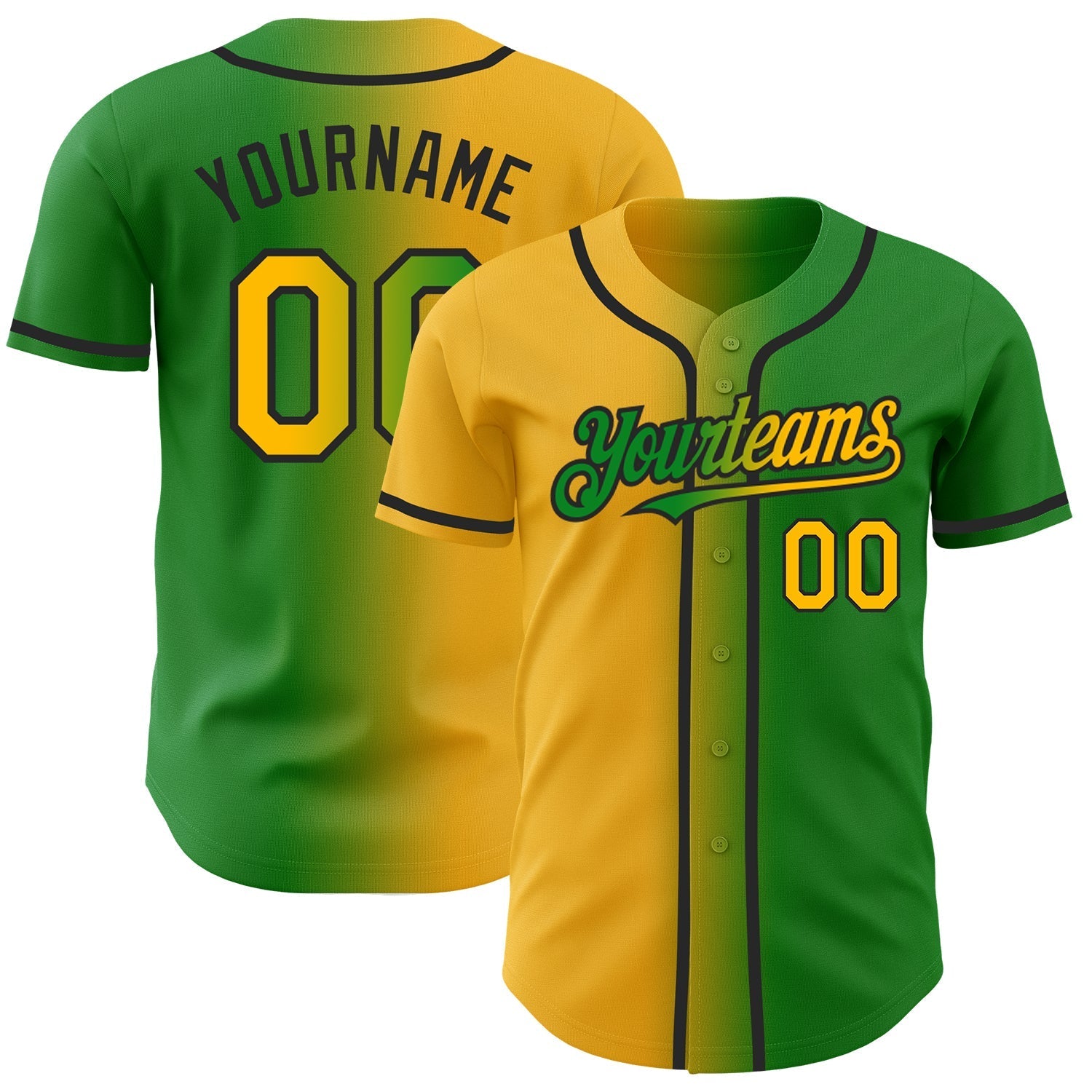 Custom Grass Green Gold-Black Authentic Gradient Fashion Baseball Jersey baseball jersey product view 1