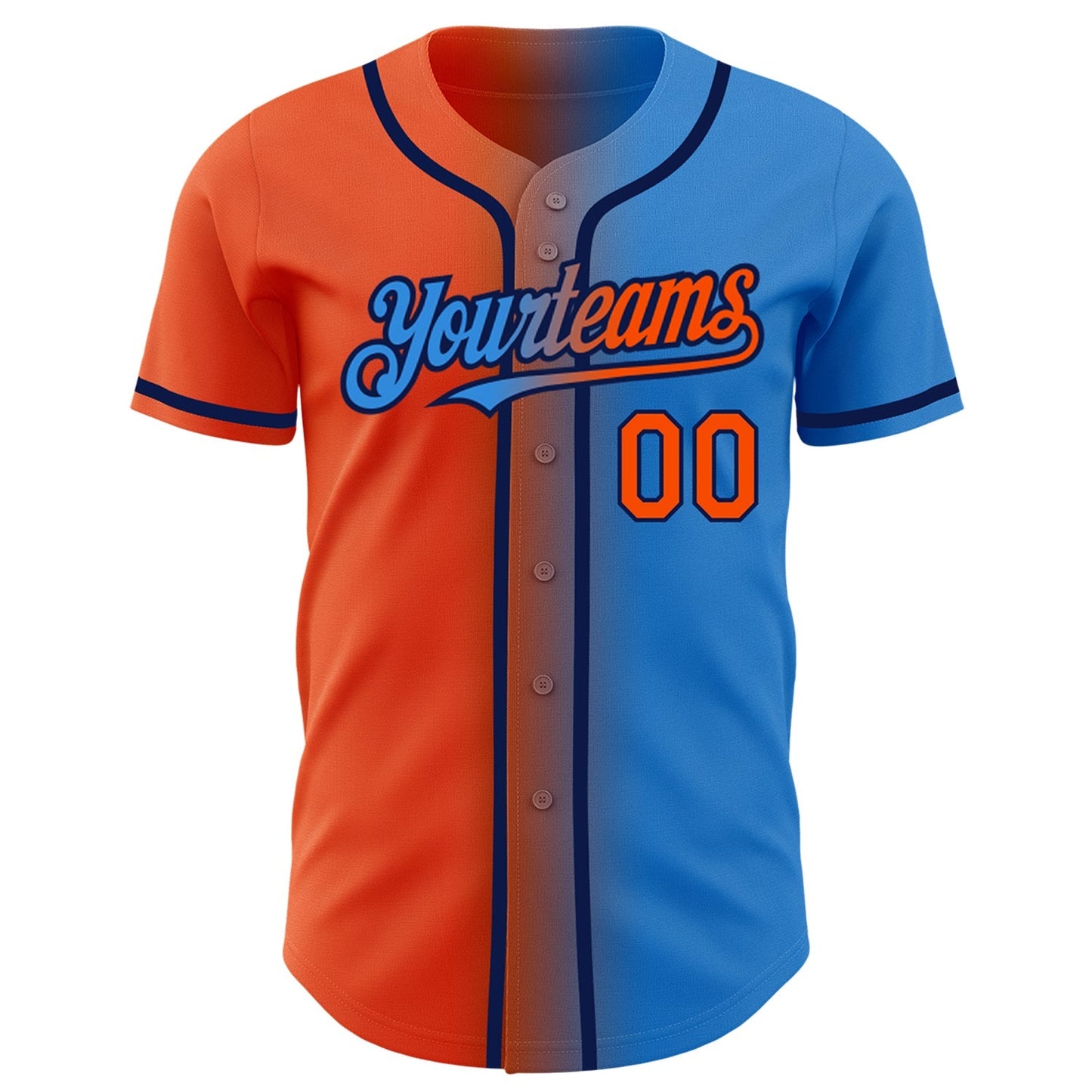 Custom Electric Blue Orange-Navy Authentic Gradient Fashion Baseball Jersey baseball jersey product view 3