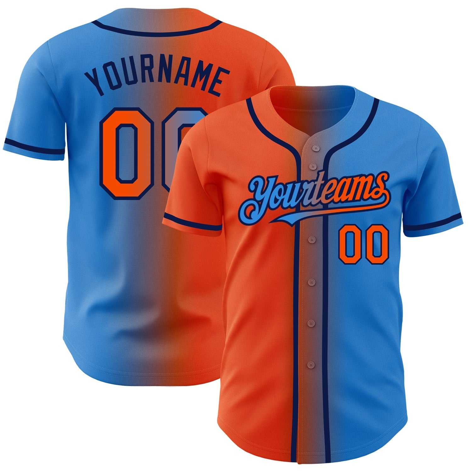 Custom Electric Blue Orange-Navy Authentic Gradient Fashion Baseball Jersey baseball jersey product view 1