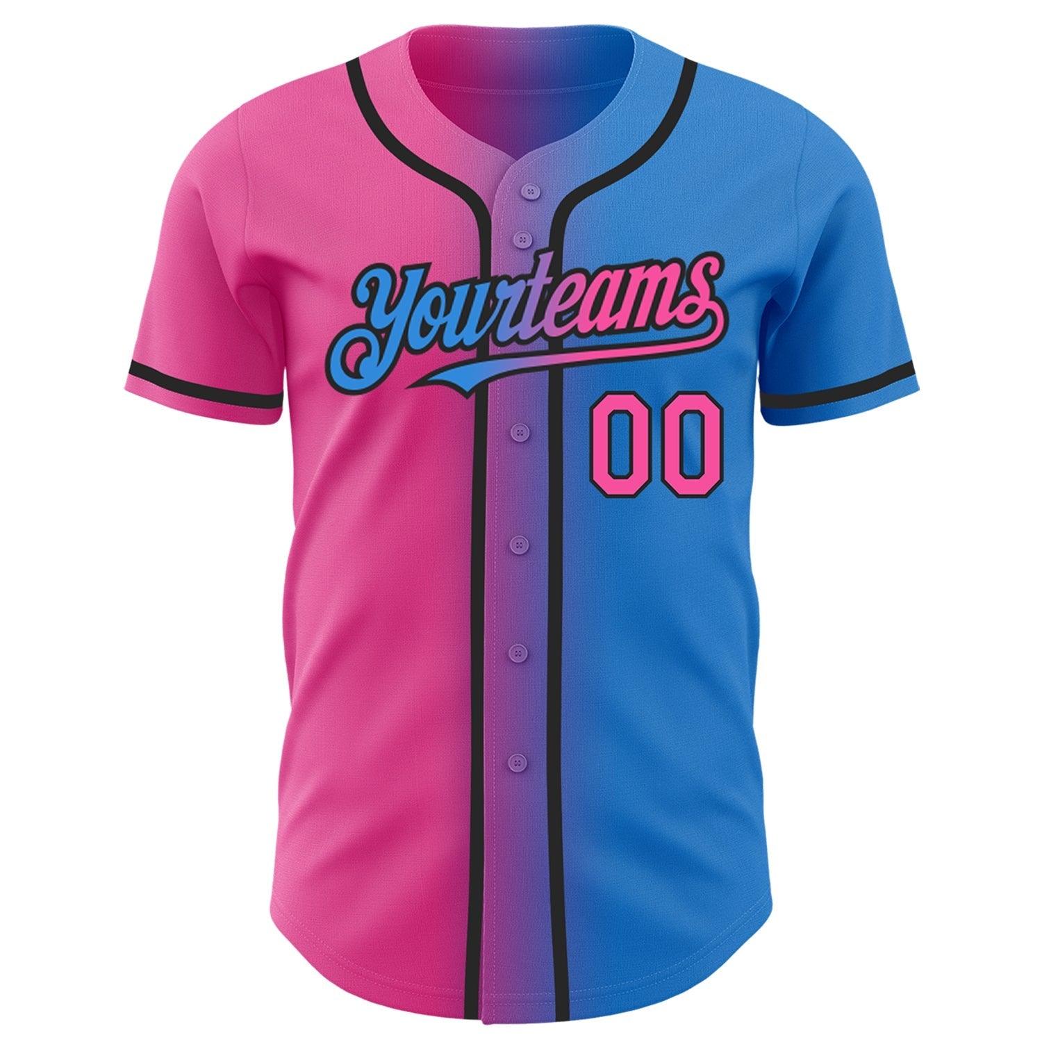 Custom Electric Blue Pink-Black Authentic Gradient Fashion Baseball Jersey baseball jersey product view 2