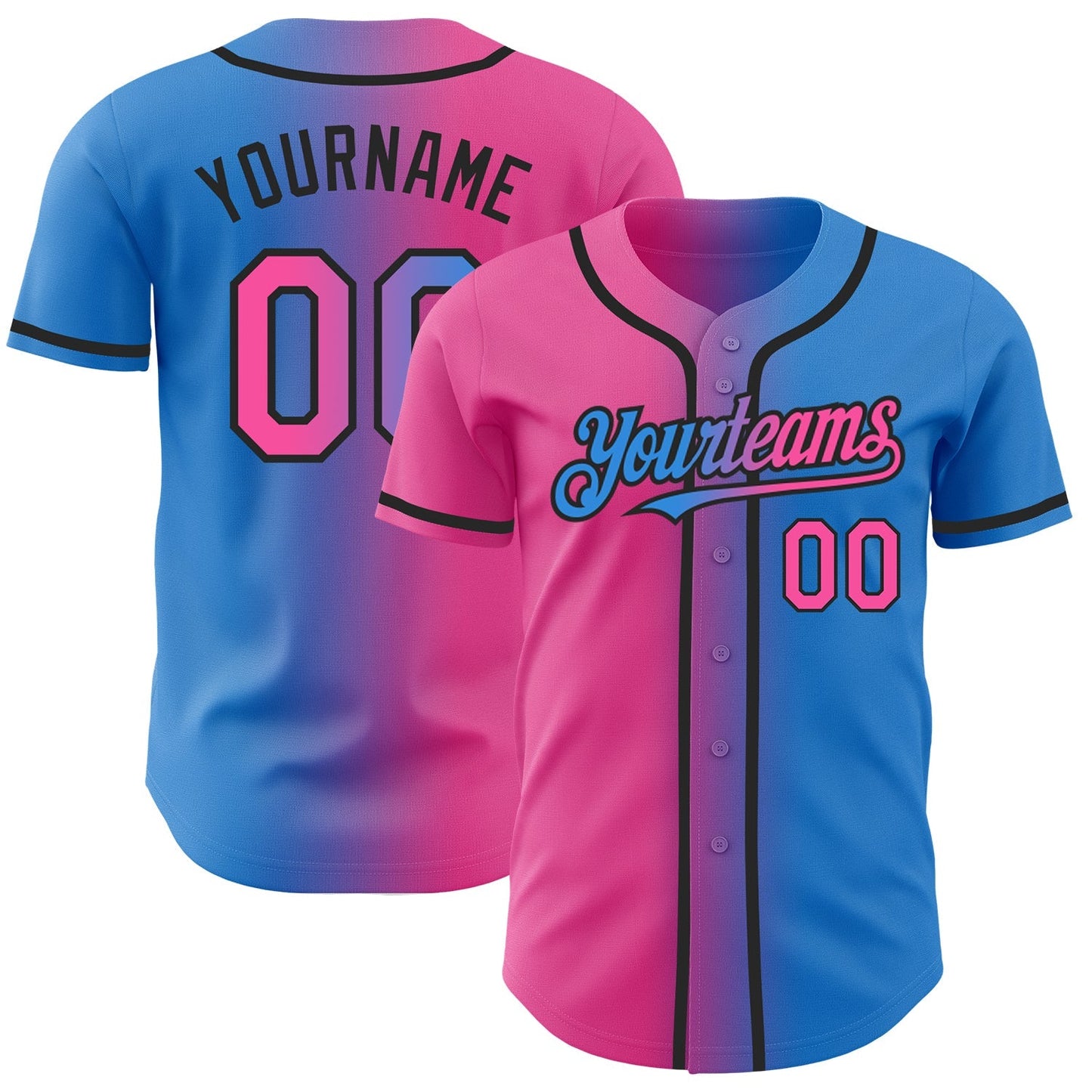 Custom Electric Blue Pink-Black Authentic Gradient Fashion Baseball Jersey baseball jersey product view 1